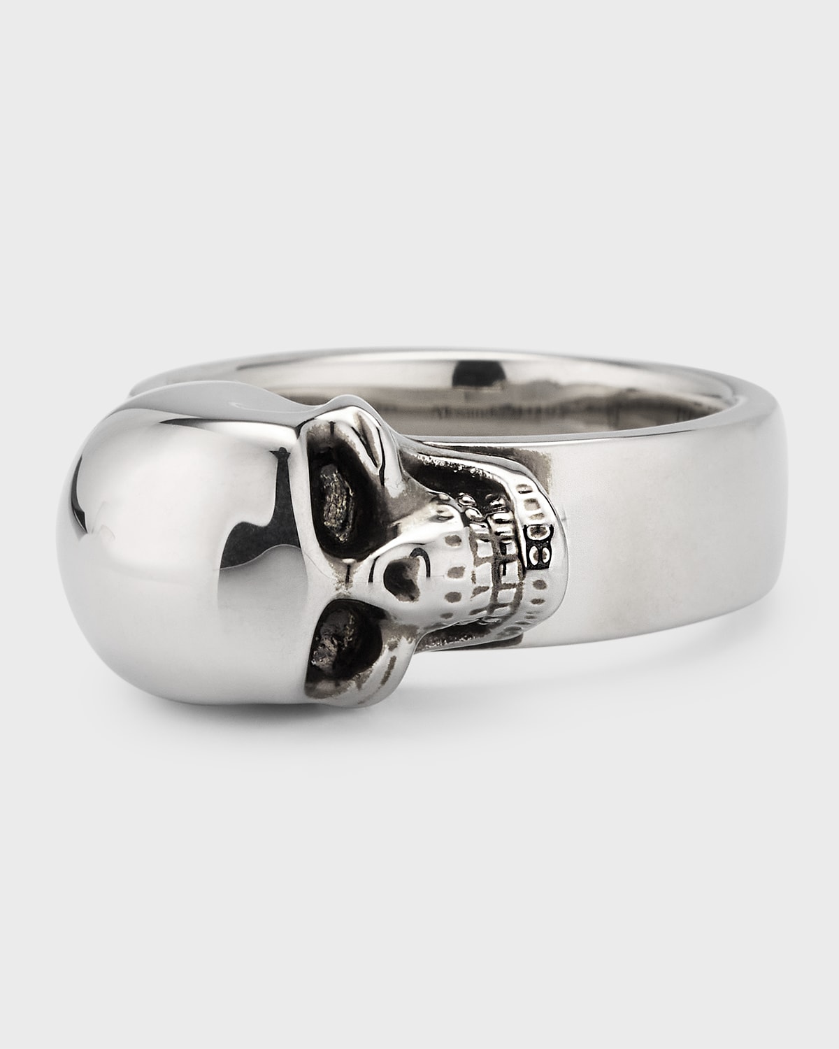 Shop Alexander Mcqueen Men's Side Skull Ring In Ant. Silver