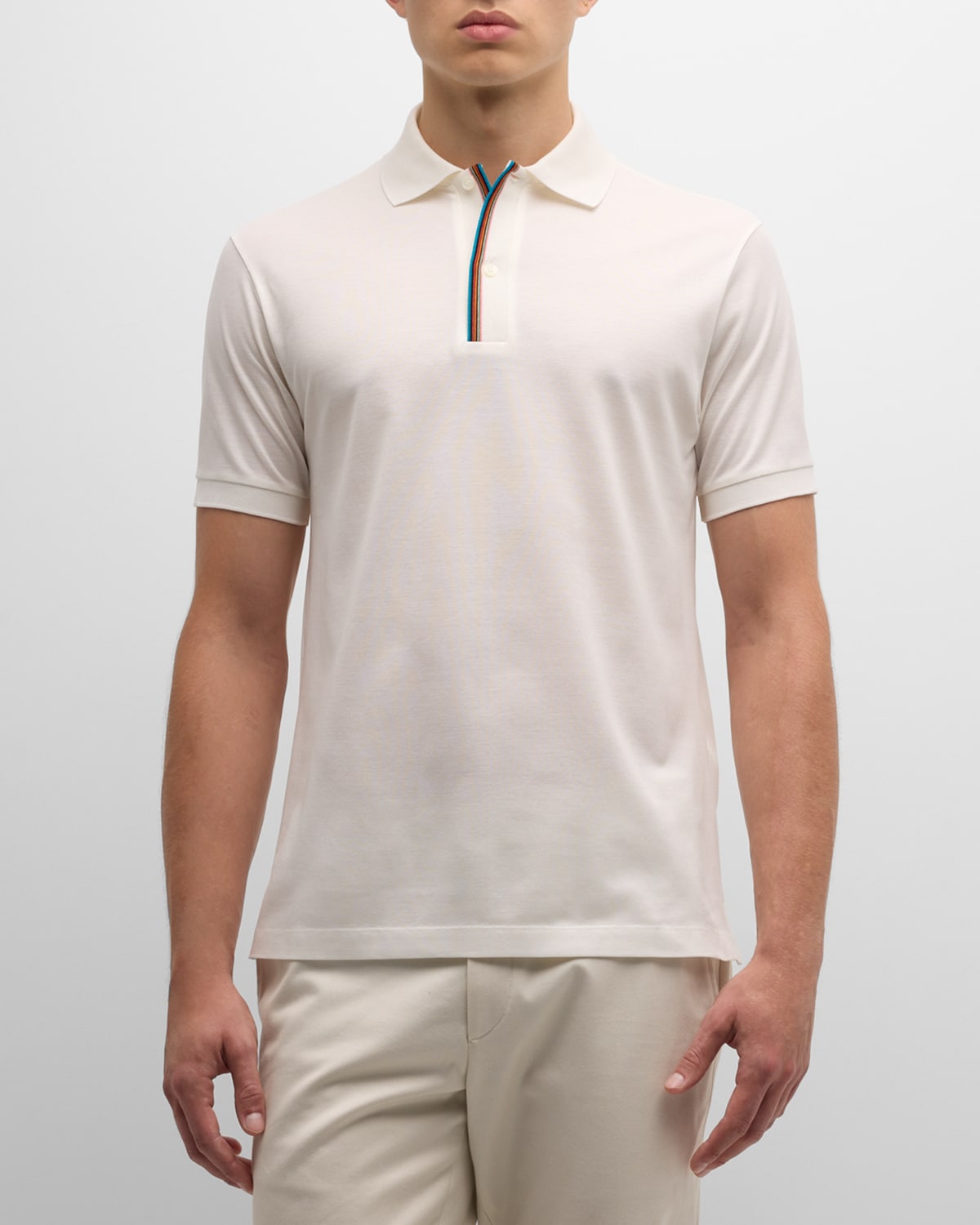 Paul Smith White Cotton Signature Stripe-trim Polo Shirt In 01 White