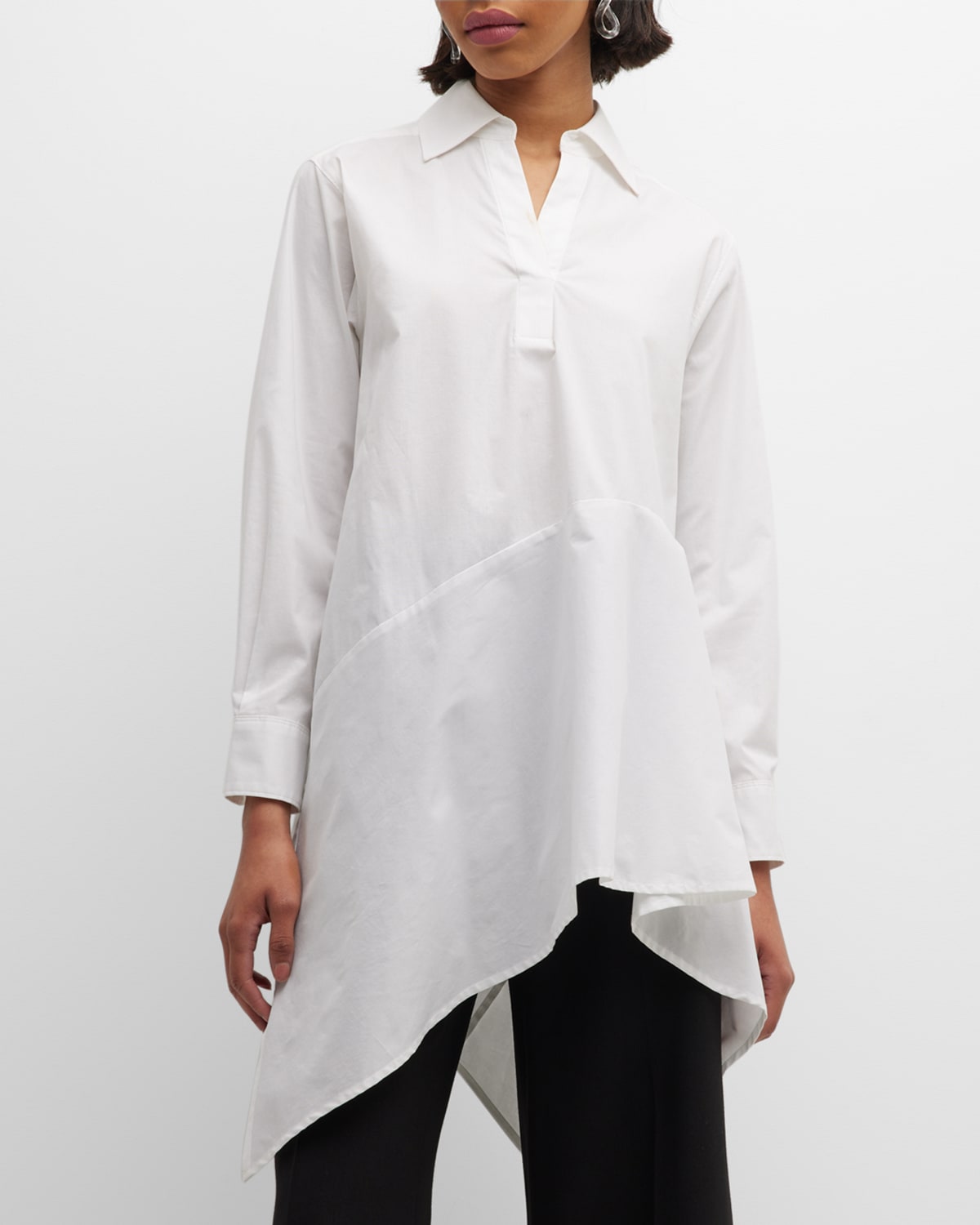 Natori Asymmetric Cotton Poplin Shirt In White