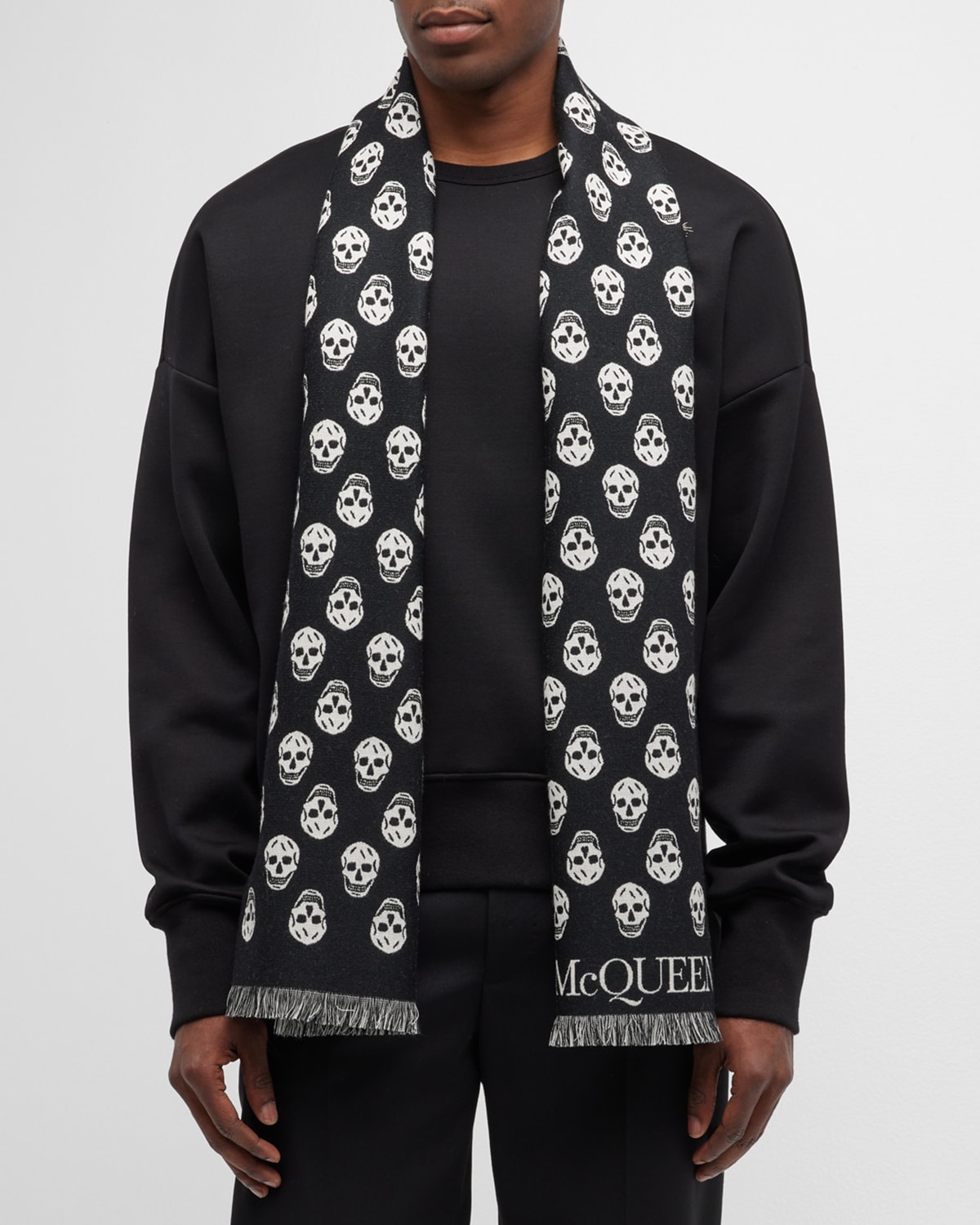 Shop Alexander Mcqueen Men's Reversible Wool Scarf In Black