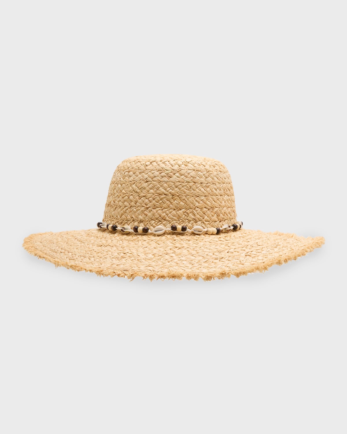 Bindya Accessories Puka Shell Fringed Straw Sun Hat In Natural