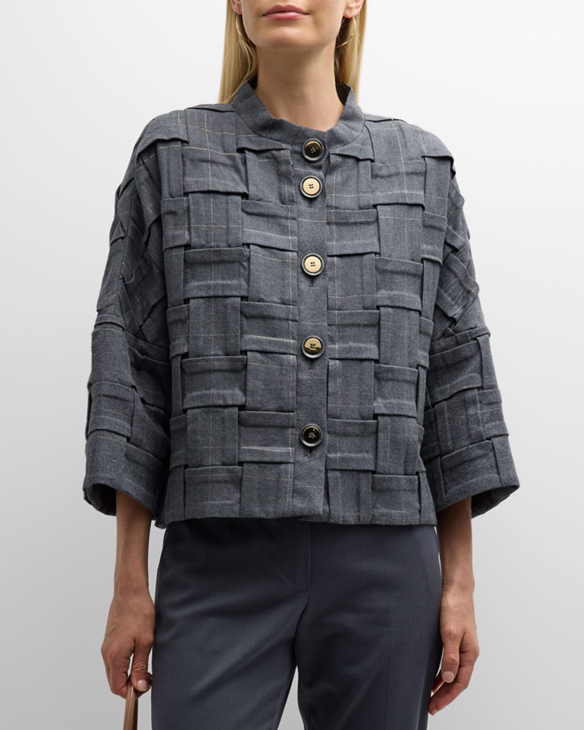 Maison Common Metallic Cotton-Blend Basketweave Oversized Jacket