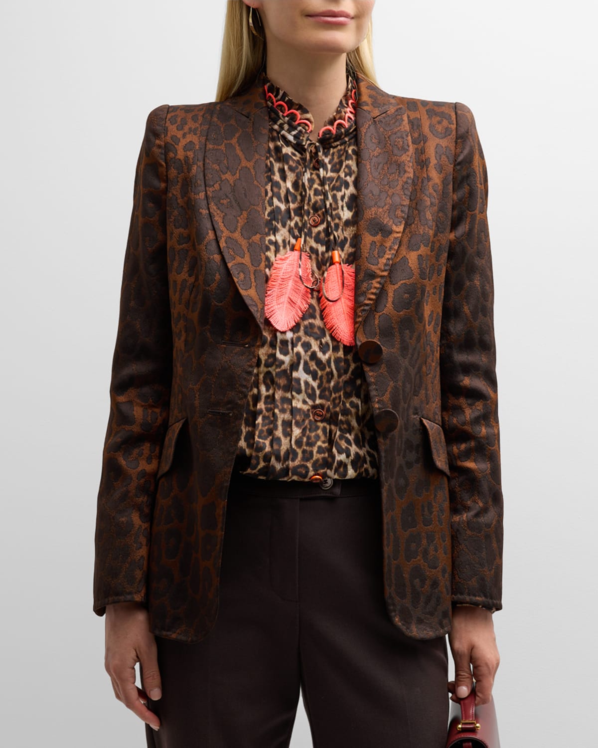 Maison Common Leopard Jacquard Single-Breasted Blazer Jacket