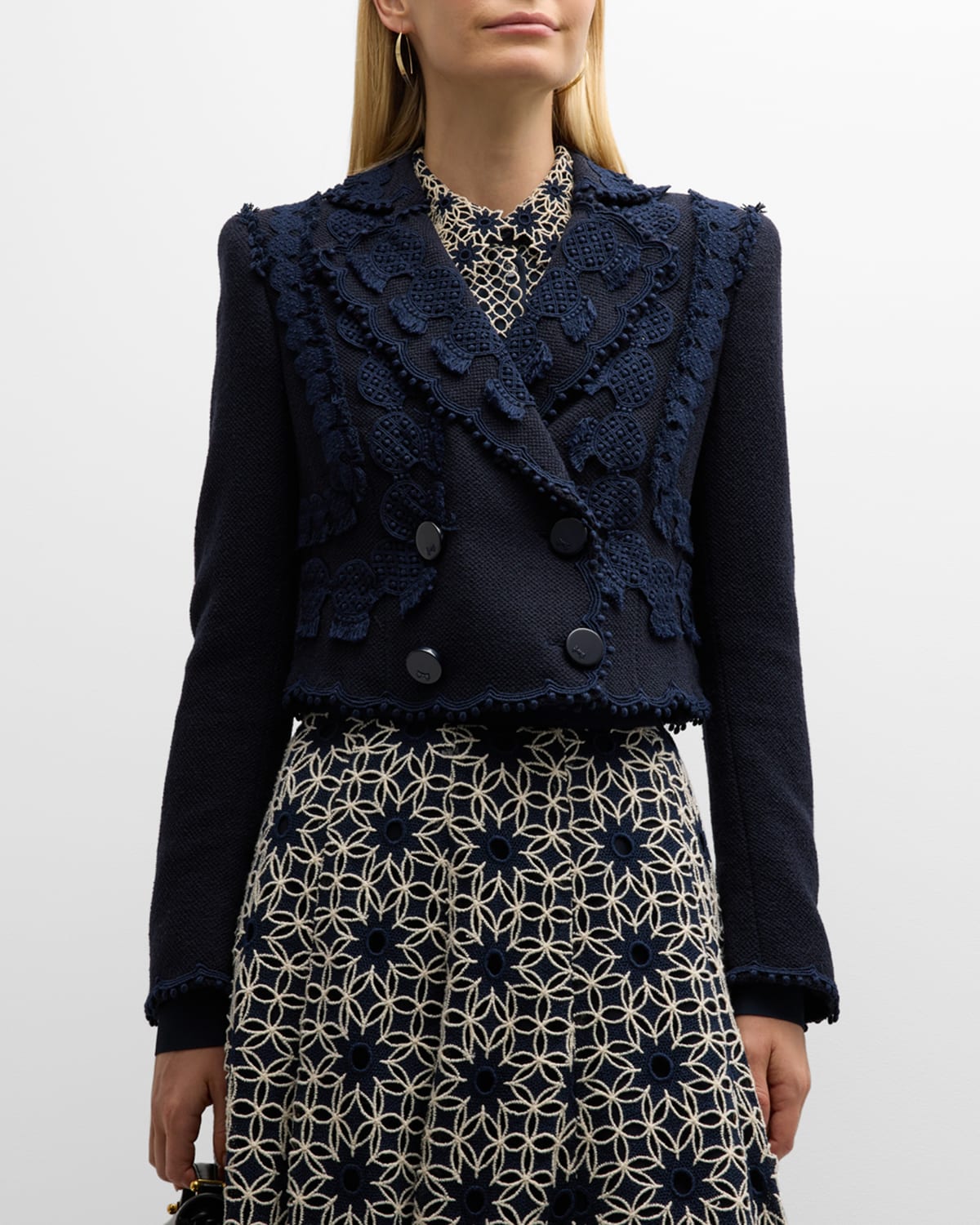 Maison Common Dot Embroidered Double-Breasted Crop Jacket