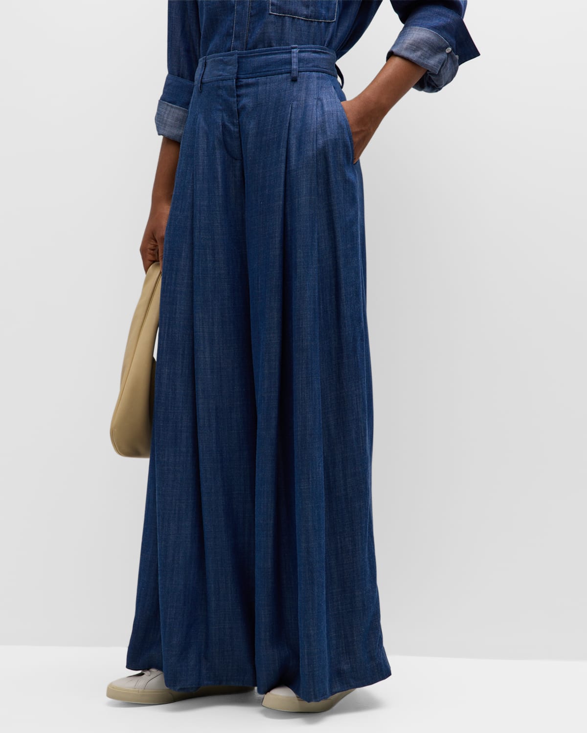 New Didi Wide-Leg Chambray Pants