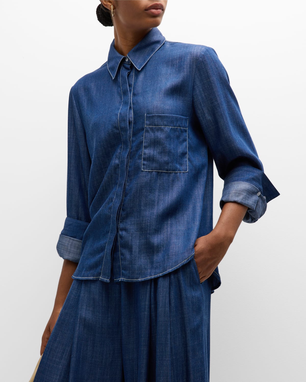 Ex Boyfriend Long-Sleeve Chambray Button-Front Shirt