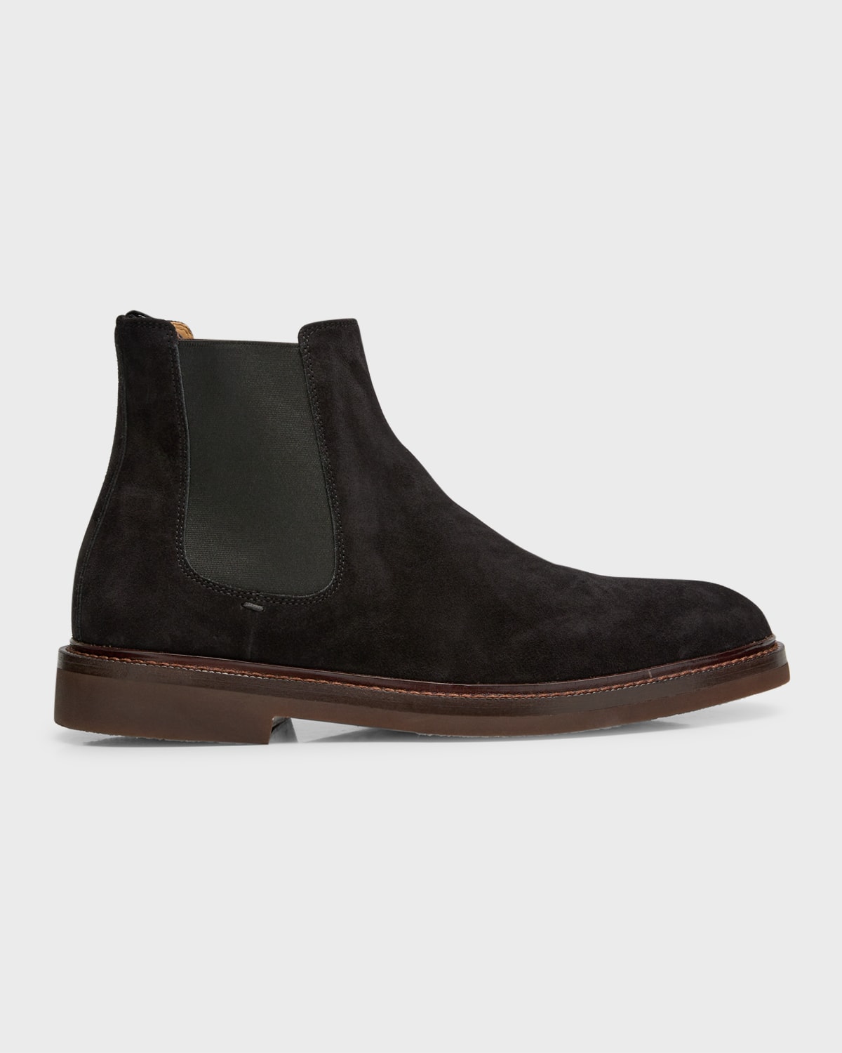 Shop Brunello Cucinelli Men's Suede Chelsea Boots In Black