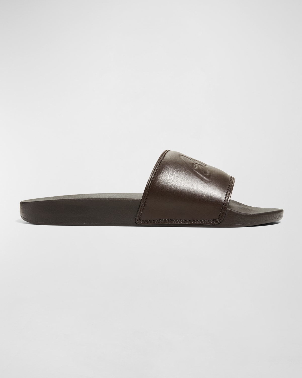 Brioni Men's Leather And Rubber Slide Sandals In Coffee