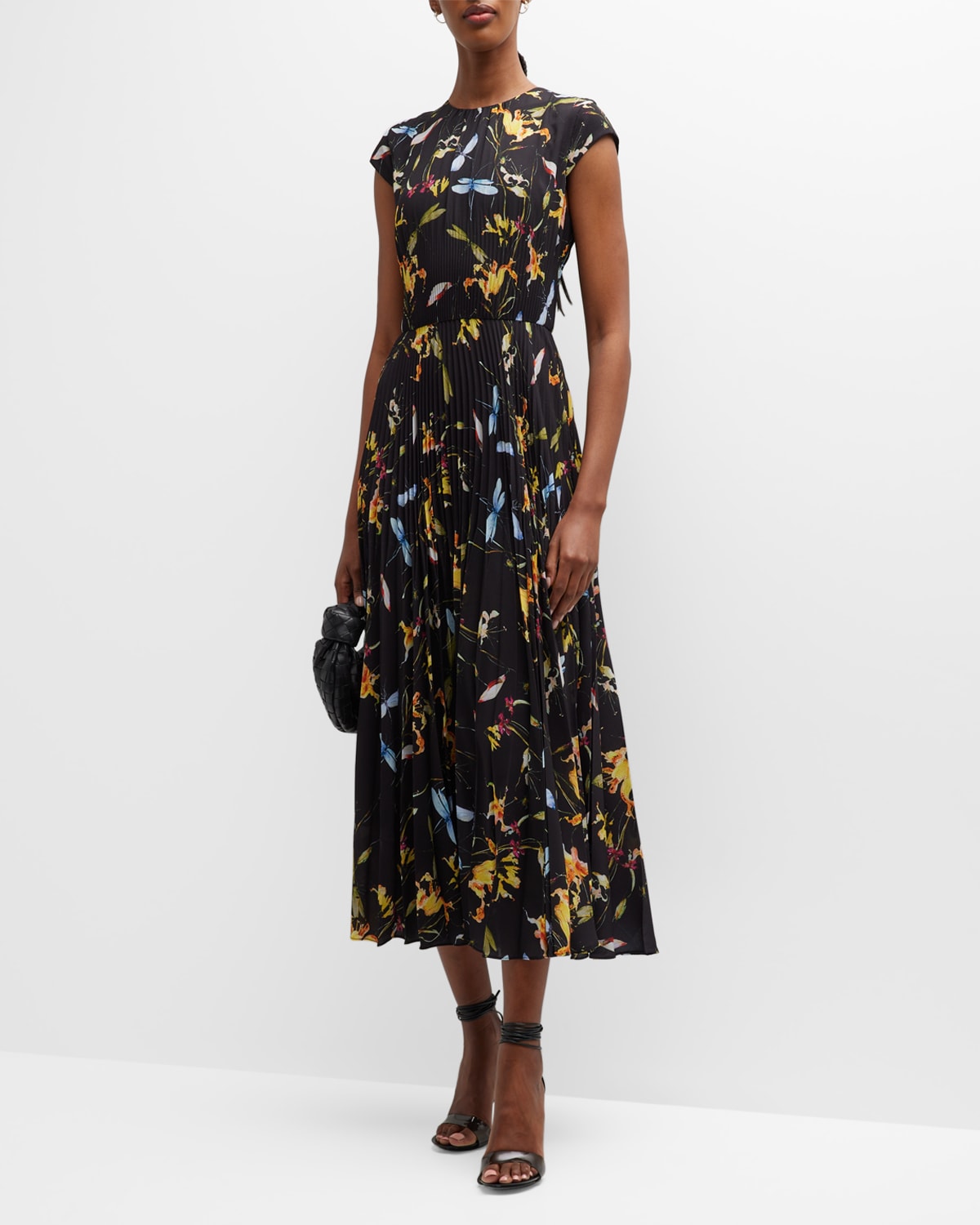 Jason Wu Collection Reversible Floral Print Pleated Midi Dress In Black Multi