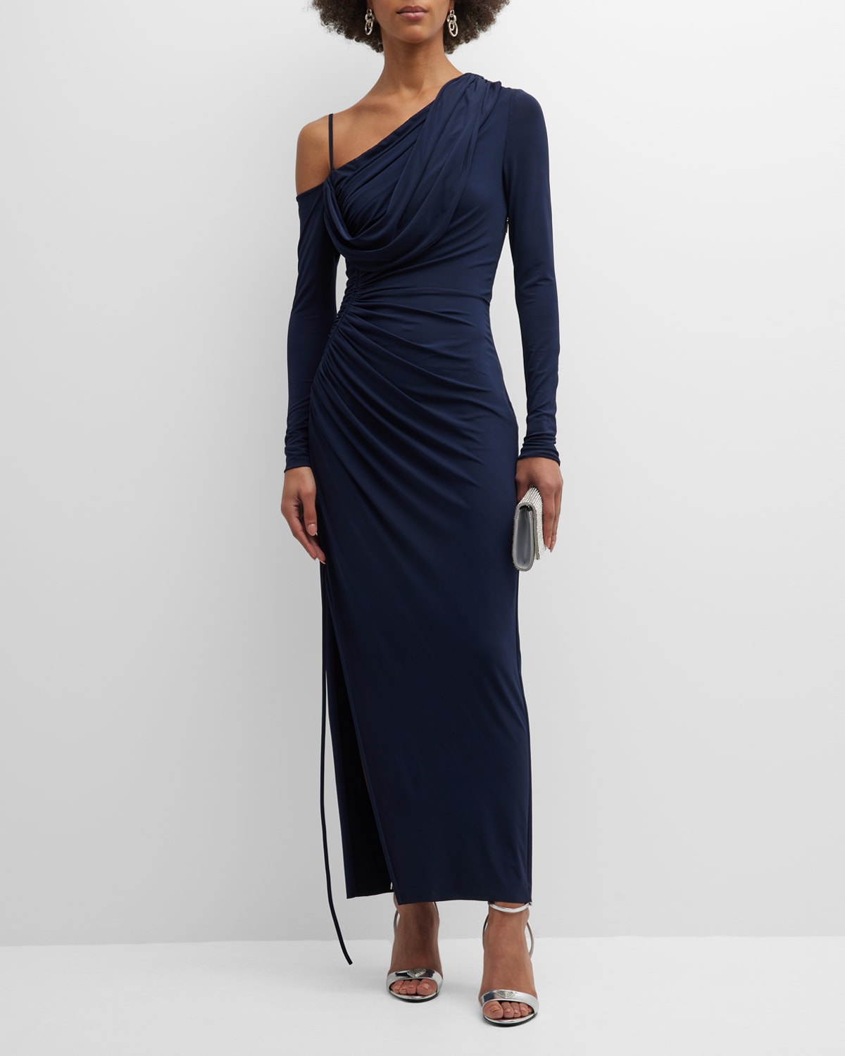 Shop Jason Wu Collection One Shoulder Jersey Midi Dress With Ruched Detail In Bright Navy