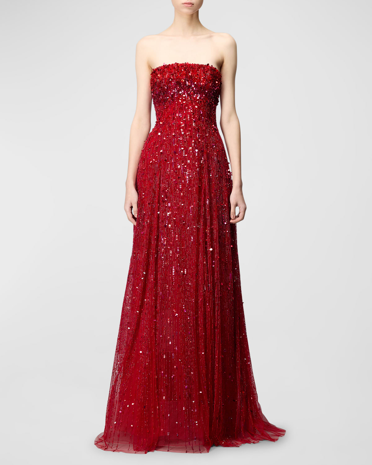 Elie Saab Beaded Tulle Gown With Cape In Sangria New Red