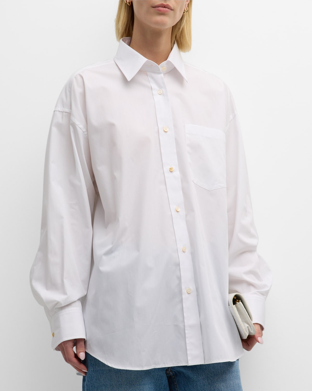 Shop Stella Mccartney Oversized Button Down Poplin Shirt In 9000 Pure White