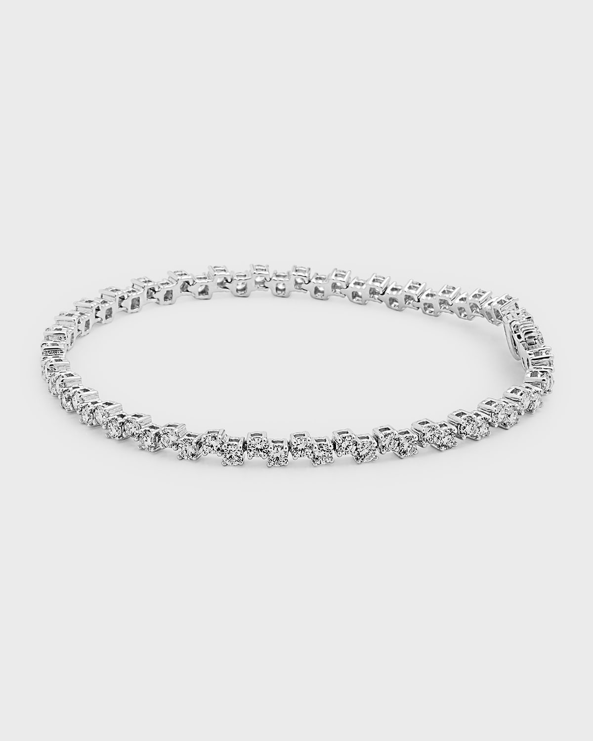 Neiman Marcus Diamonds 18k White Gold 4-prong Round Diamond Zigzag Bracelet In Metallic