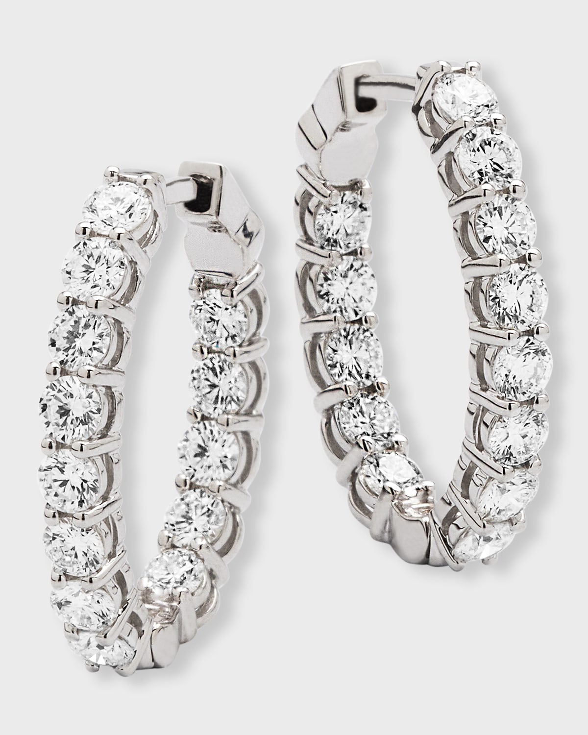 Neiman Marcus Diamonds 18k White Gold Diamond Oval Hoop Earrings, 2.73tcw
