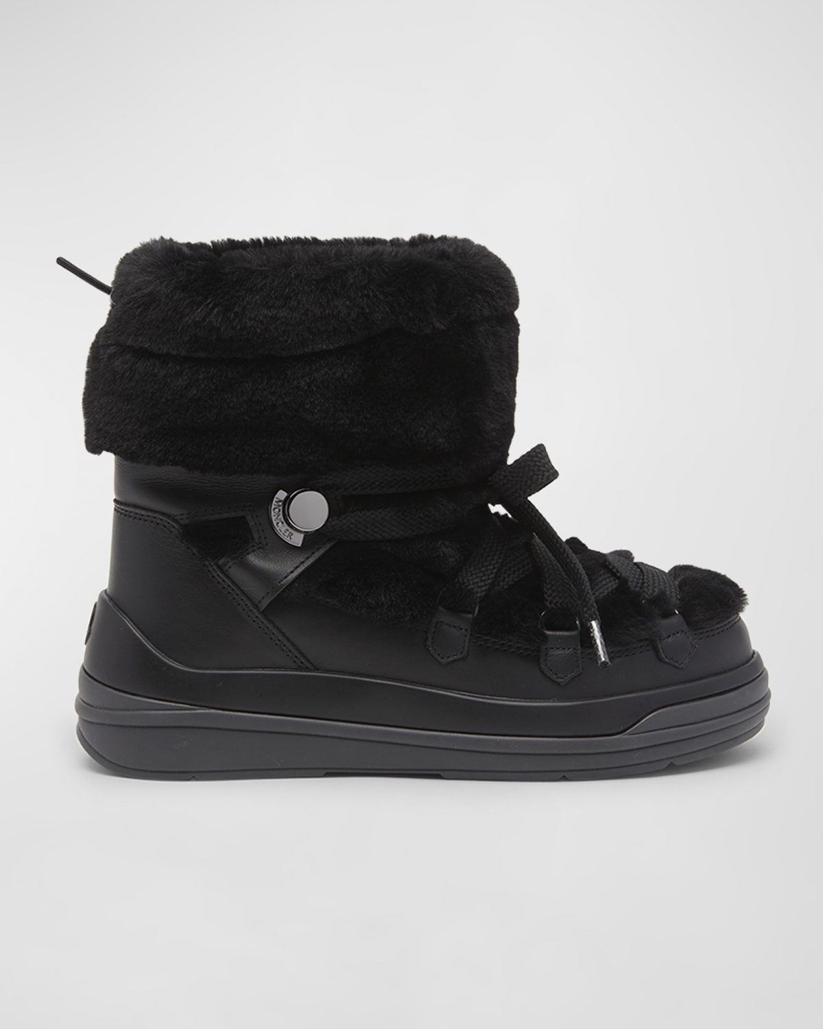 Shop Moncler Insolux Leather Faux Fur Snow Boots In Black