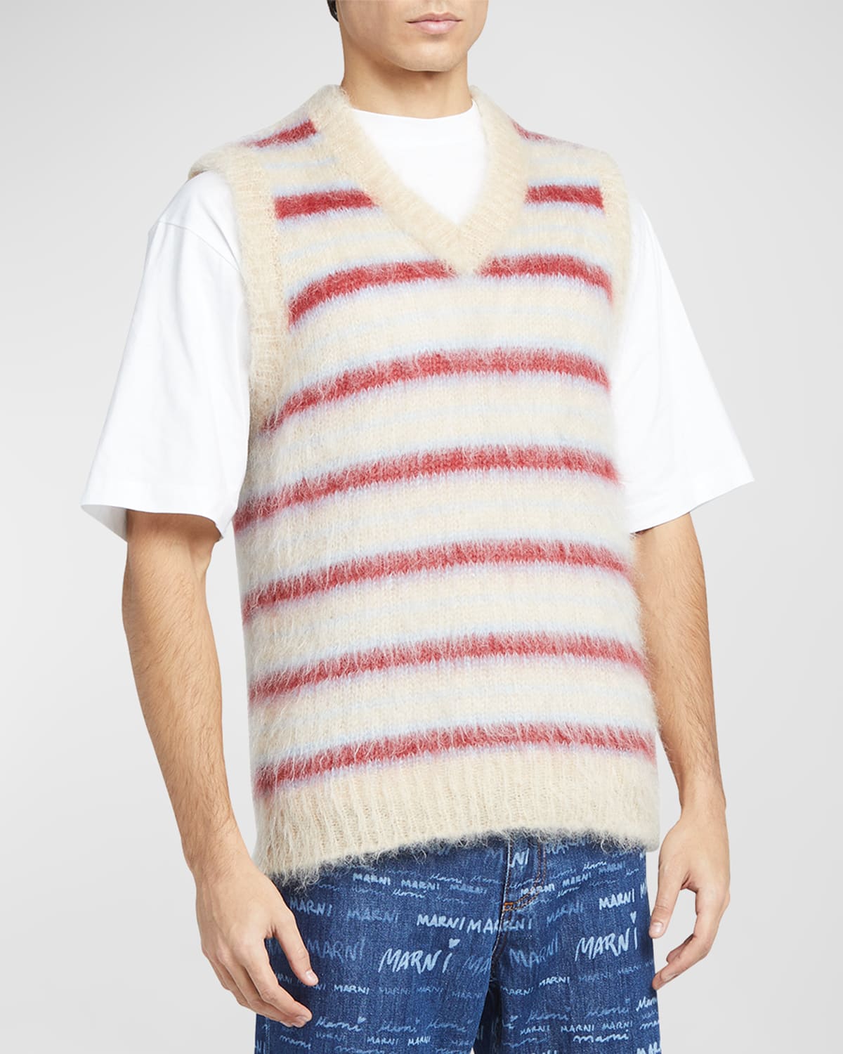 Shop Marni Men's Shaggy Block Stripe Sweater Vest In Tan