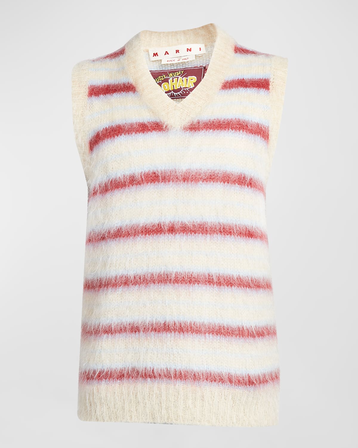 Marni Stripe V-neck Brushed Mohair Blend Sweater Vest In Tan