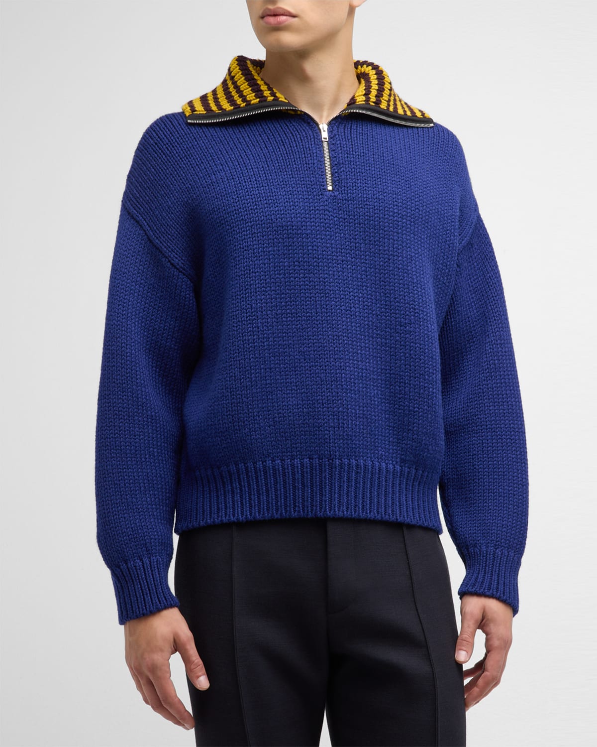 Marni Men's Wool Sweater With Sailor Foldover Collar In Deep/blue