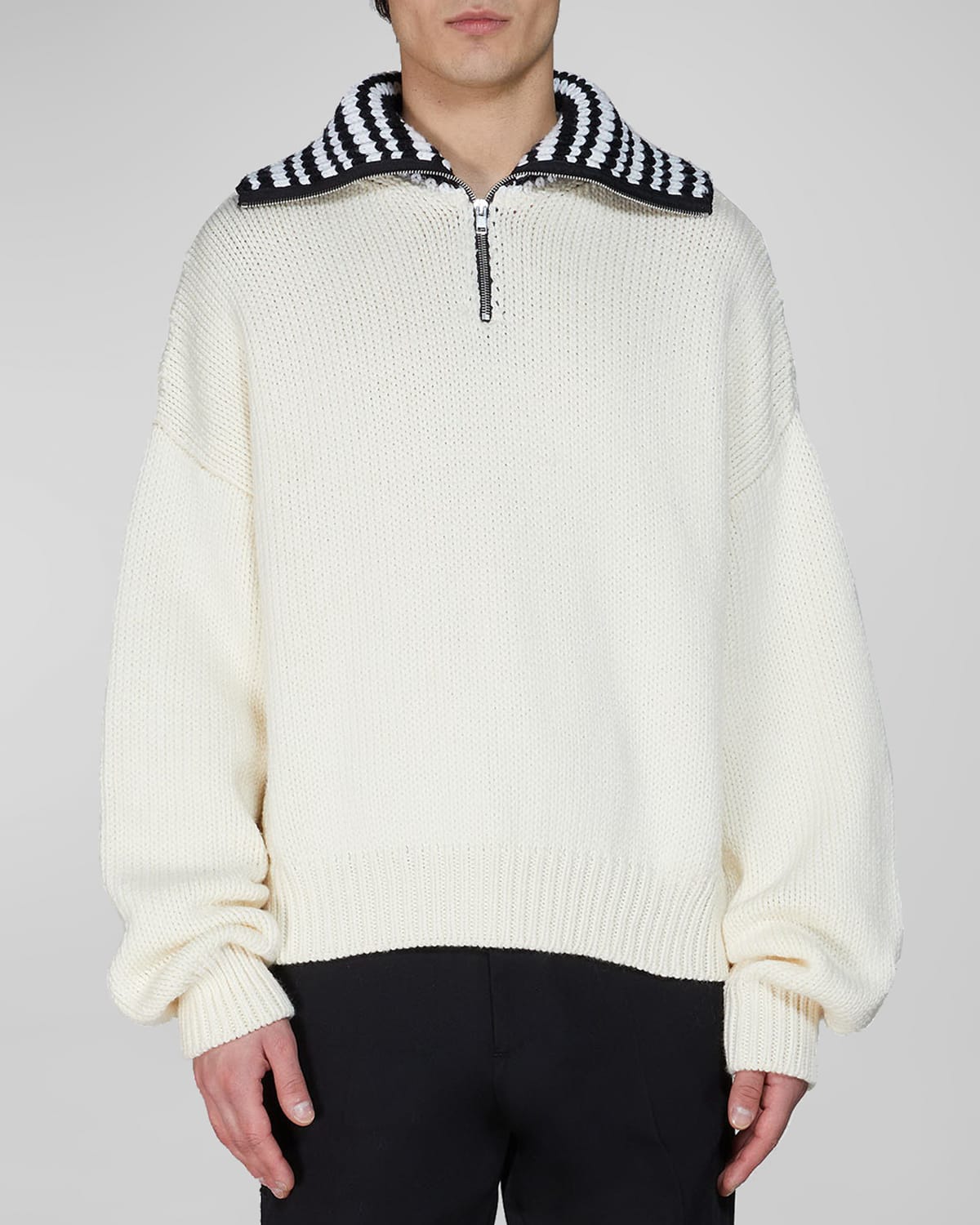 Marni Contrasting-collar Ribbed Jumper In Stone White