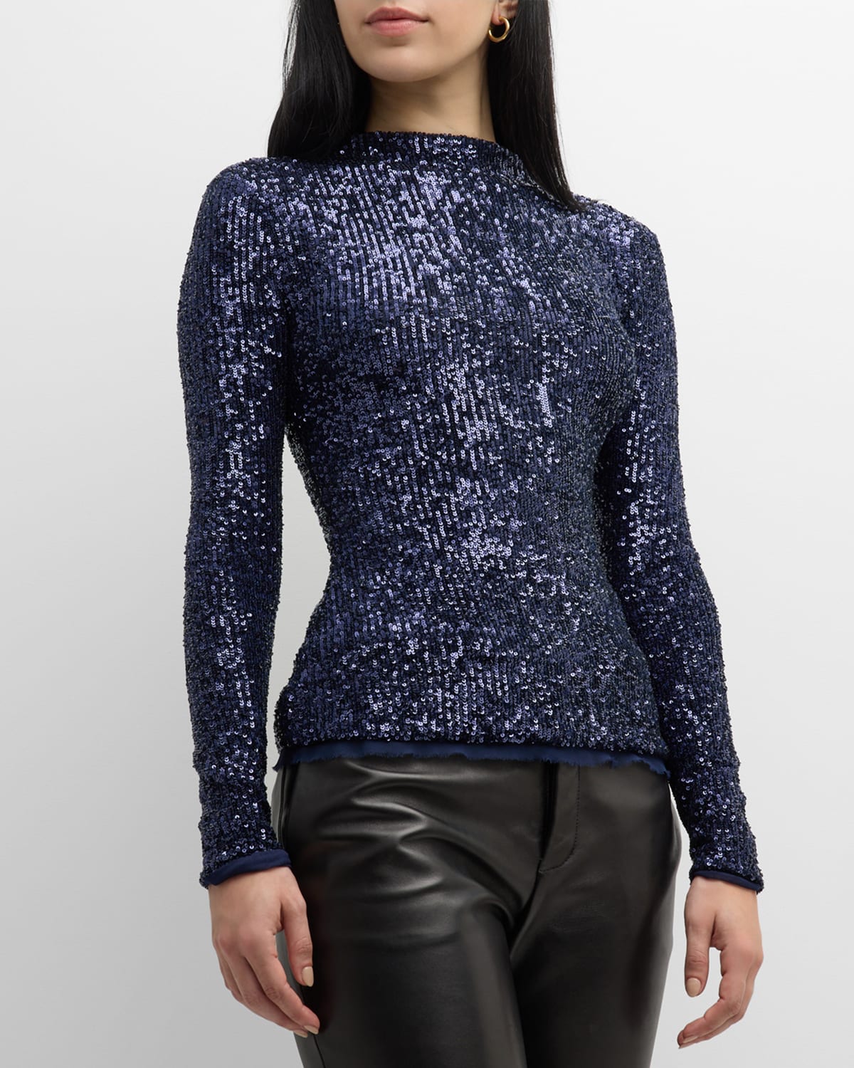 JASON WU COLLECTION SEQUINED MESH MOCK-NECK TOP