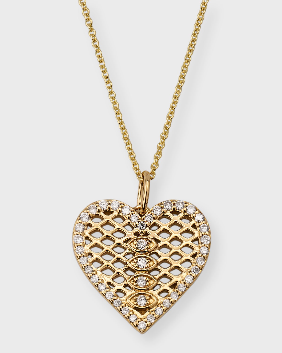 Sydney Evan Tiffany Fishnet Diamond Heart Charm Necklace In Gold