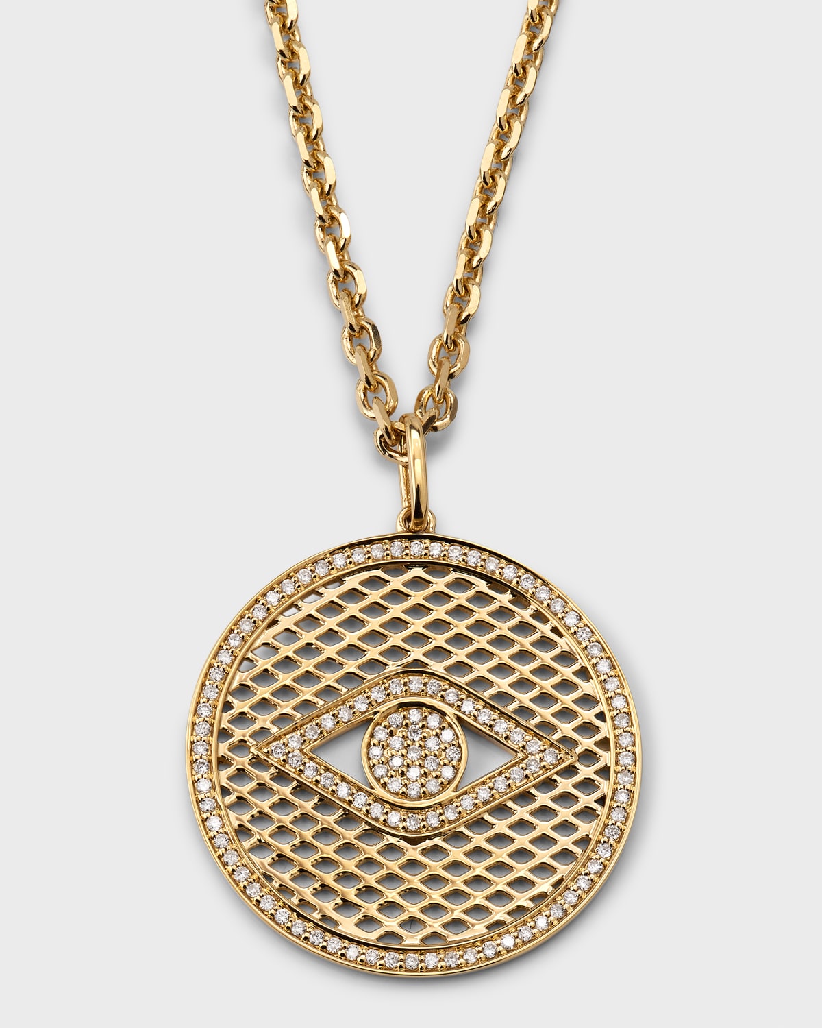 Sydney Evan 14k Diamond Evil Eye Lattice Disc Charm Necklace In Gold