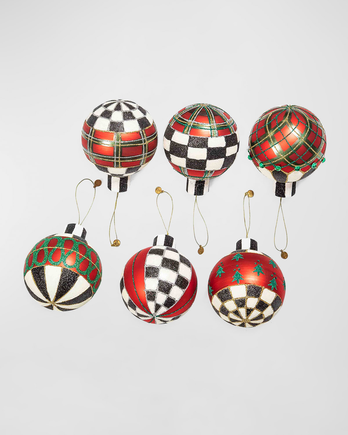 Mackenzie-childs Tartan Ball Christmas Ornaments, Set Of 6