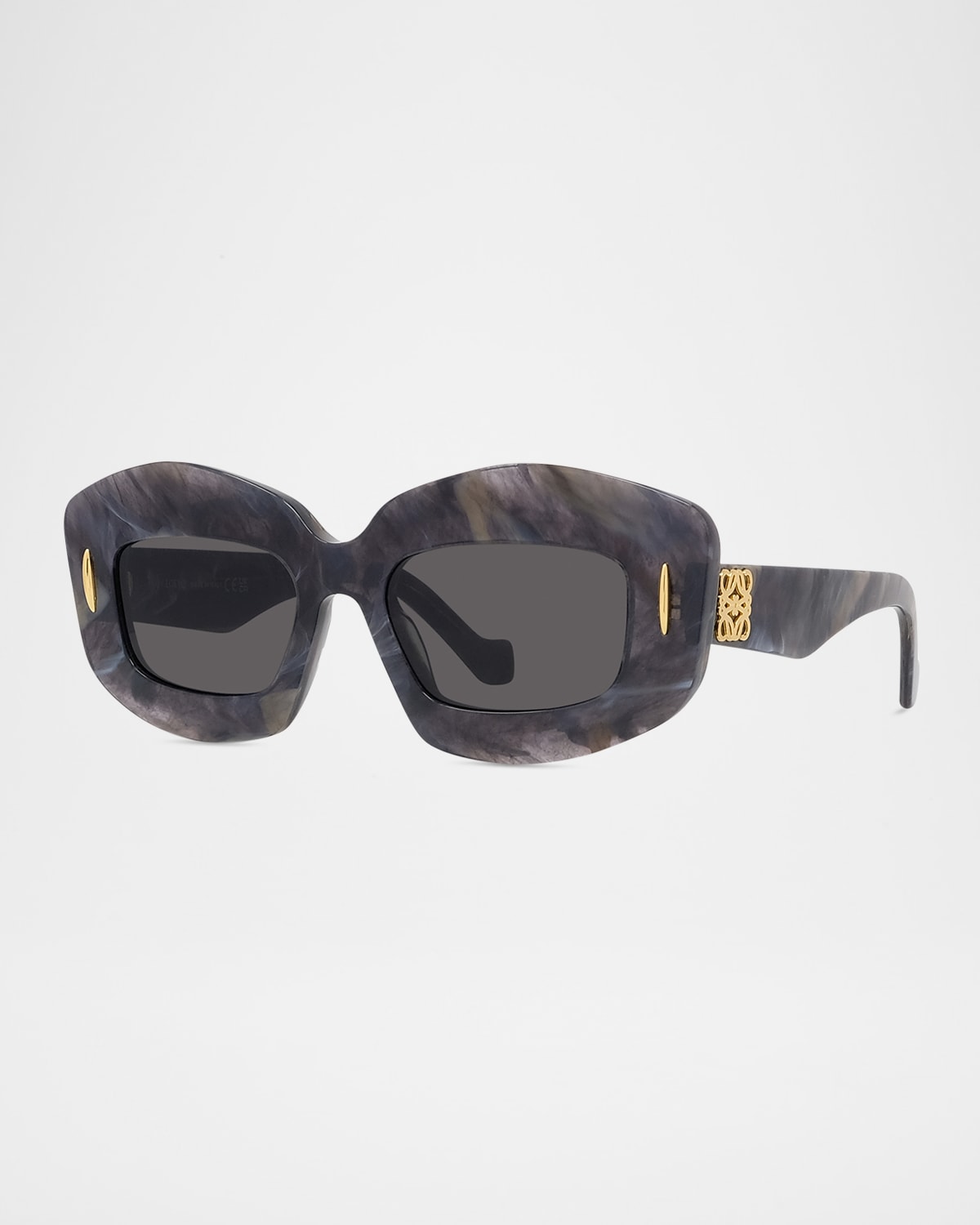 Loewe Silver Screen Chunky Acetate Rectangle Sunglasses In Black Horn Smoke