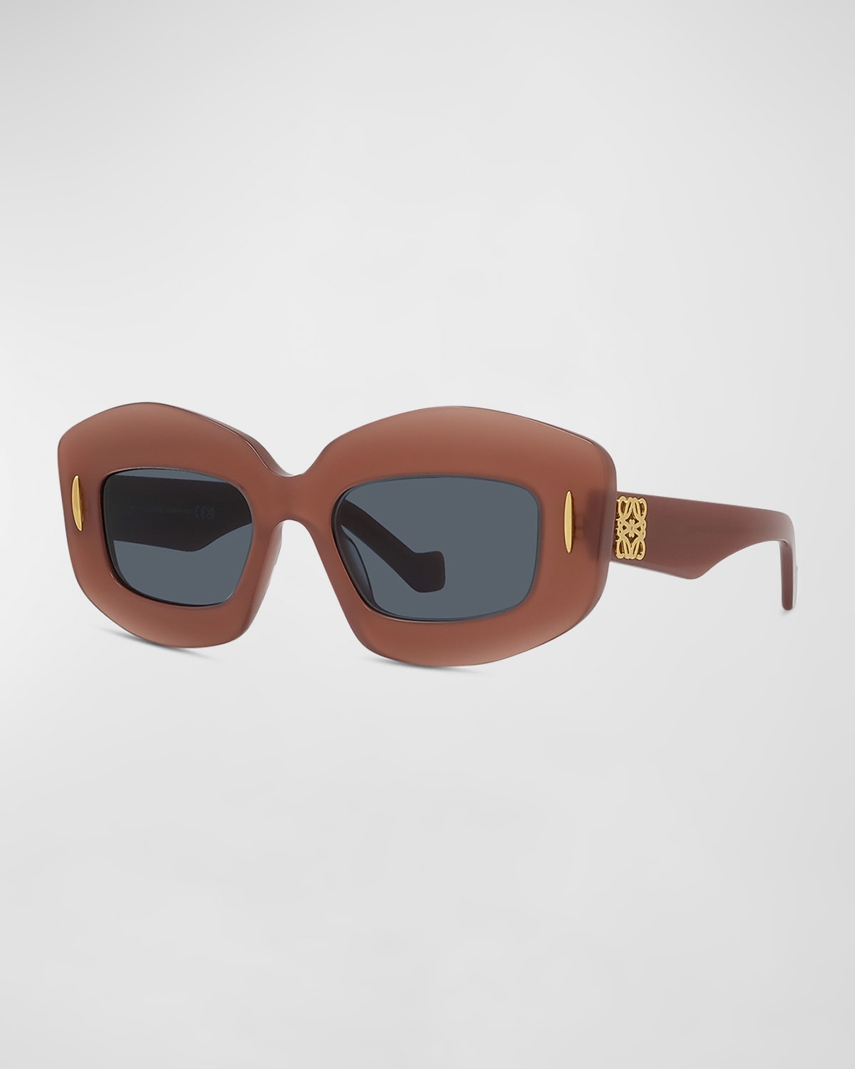 Shop Loewe Silver Screen Chunky Acetate Rectangle Sunglasses In Red Smoke