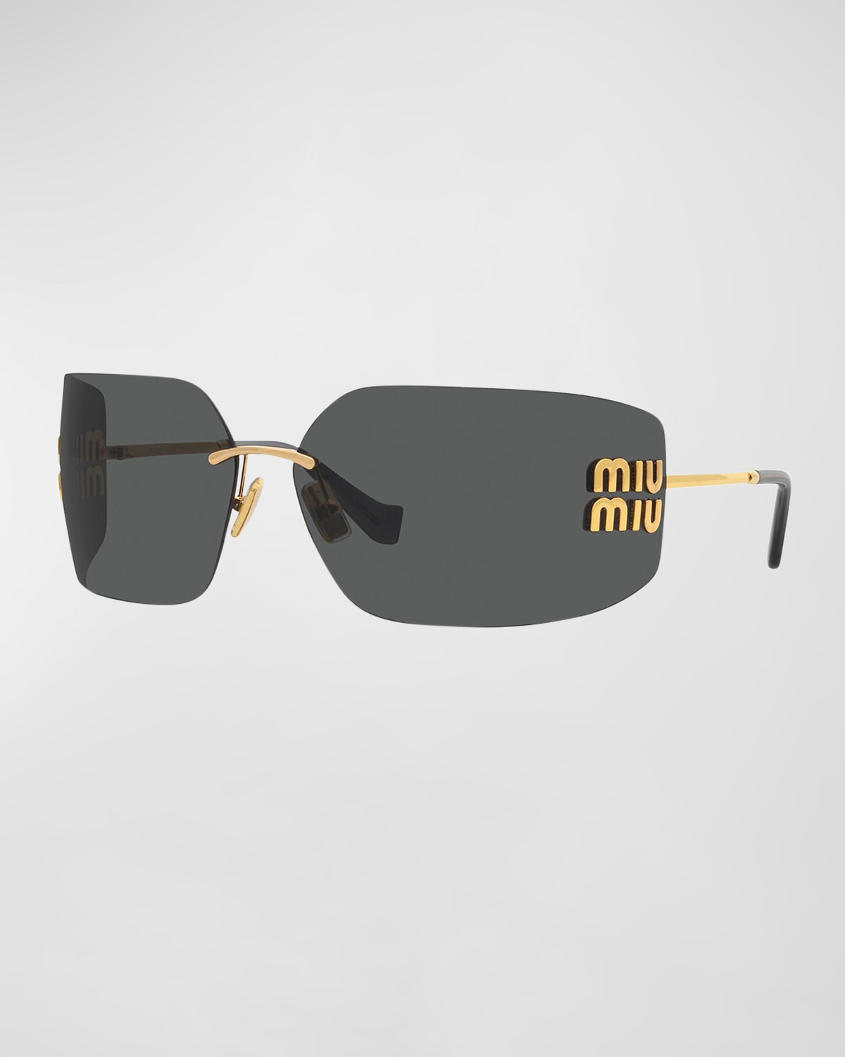 Miu Miu Mu 54ys 80 Rimless Titanium Wrap Sunglasses In Dark Grey