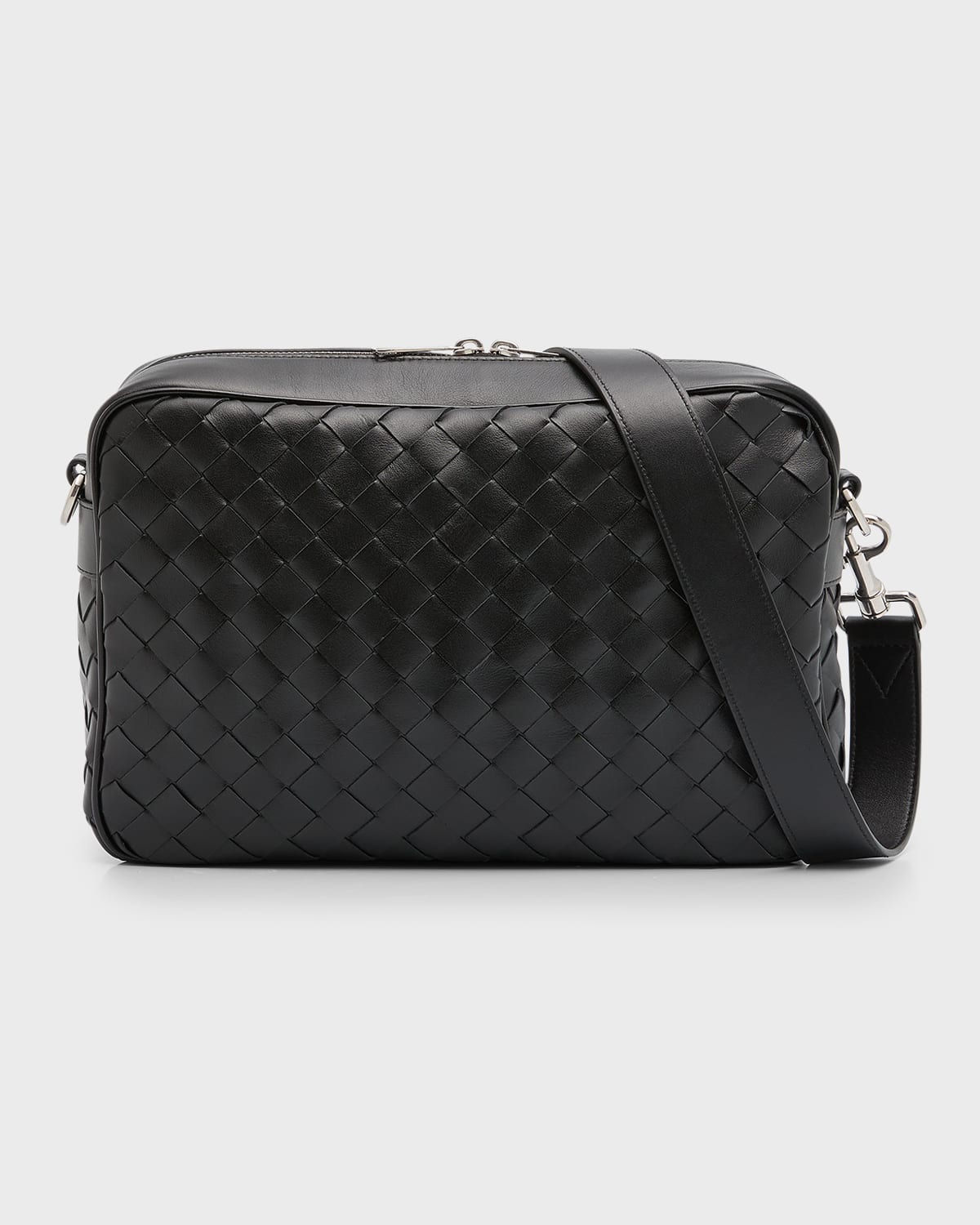 Shop Bottega Veneta Men's Intrecciato Medium Crossbody Bag In Nero-nero