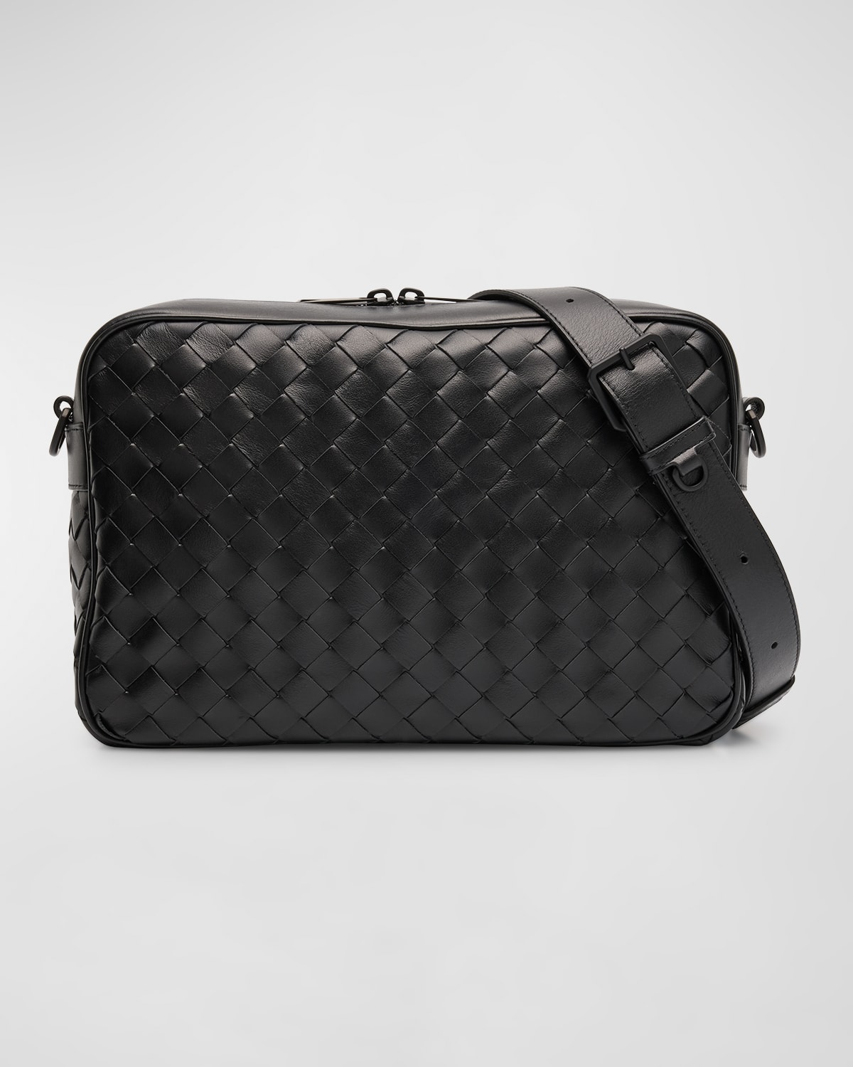 Bottega Veneta Men's Intrecciato Medium Crossbody Bag In Nero/moro