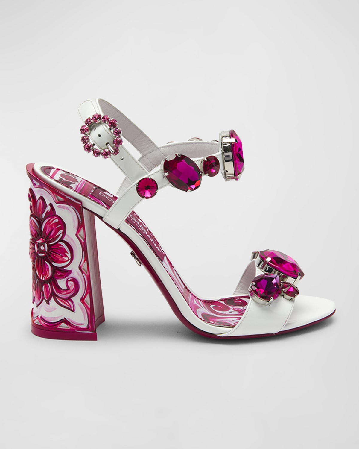 Dolce & Gabbana Keira Crystal Embellished Block Heel Platform Sandal In 8b902 Wht Fuxia