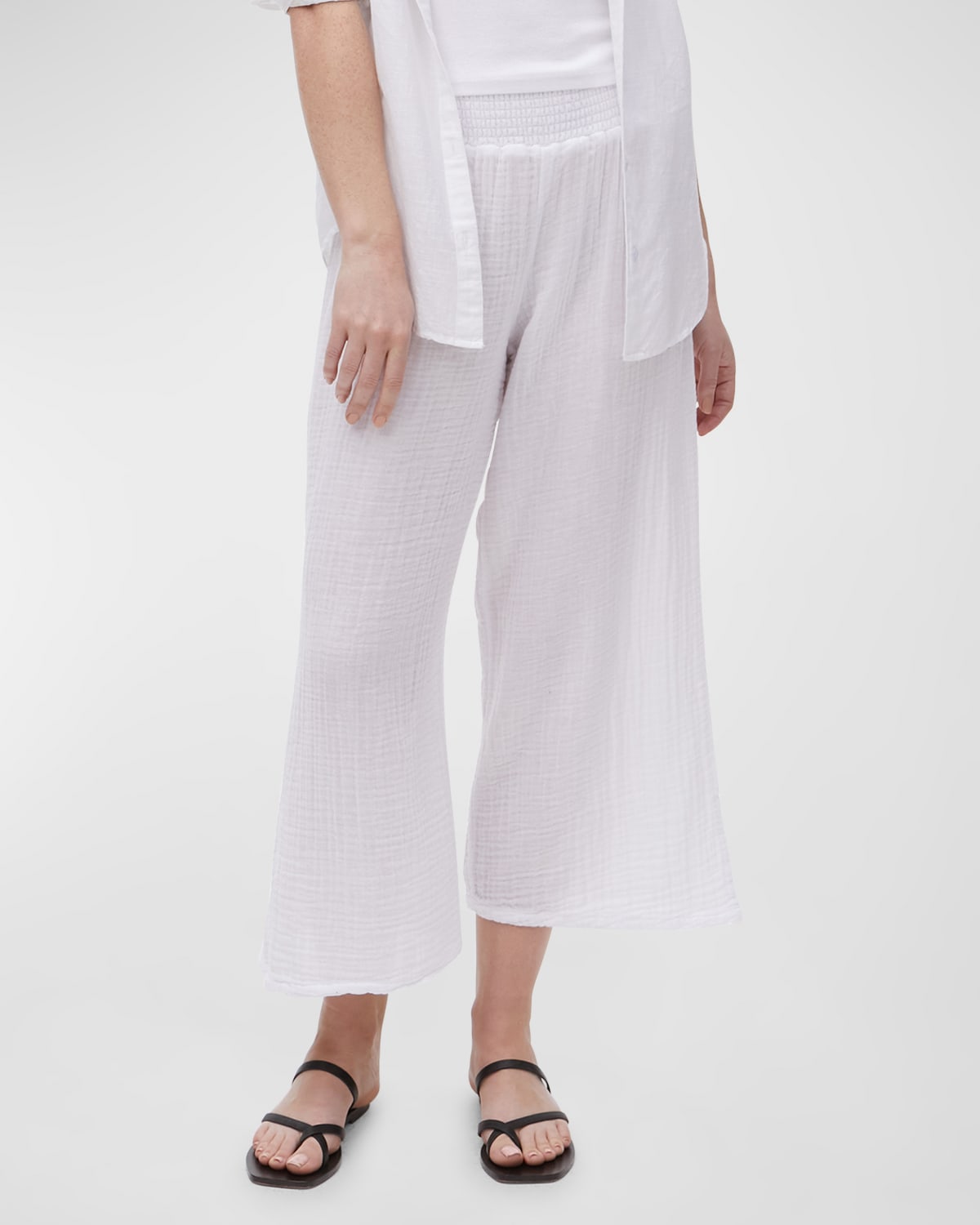 Michael Stars Medina Smocked Waist Wide Leg Pants In White