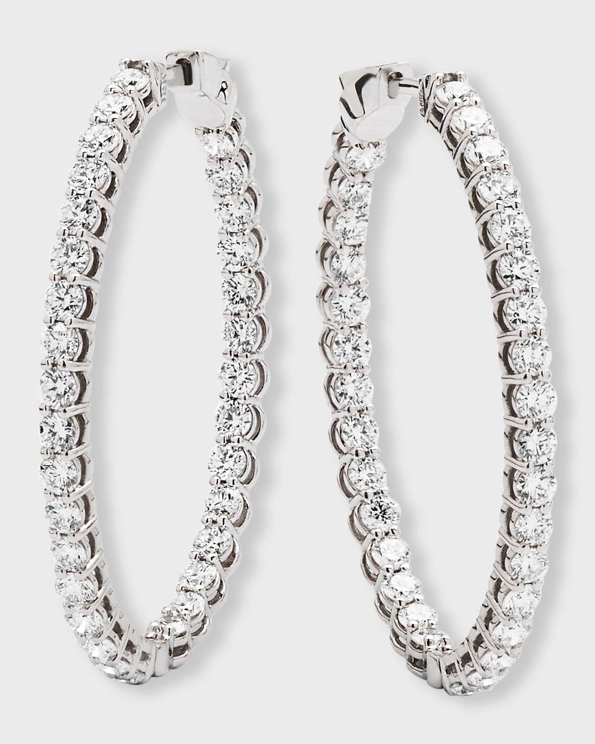 Neiman Marcus Diamonds 18k White Gold Round Diamond Gh/si Medium Oval Hoop Earrings