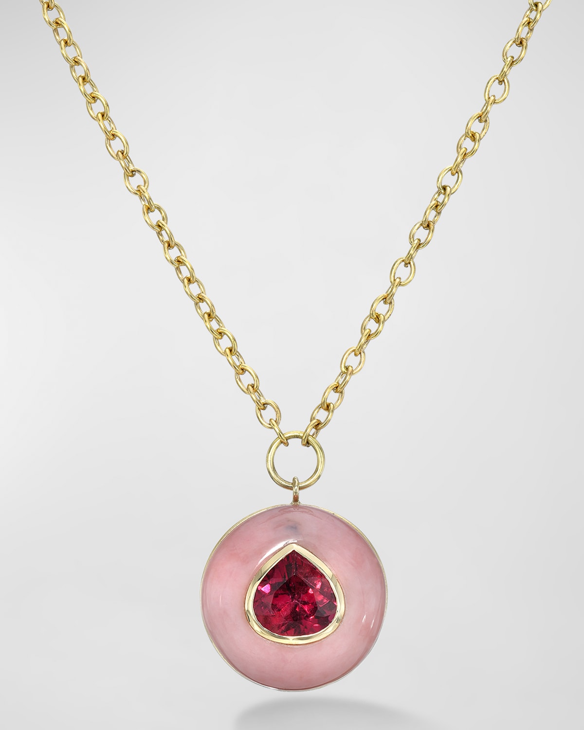 One-Of-A-Kind Pear Rubellite & Pink Opal Pendant Necklace