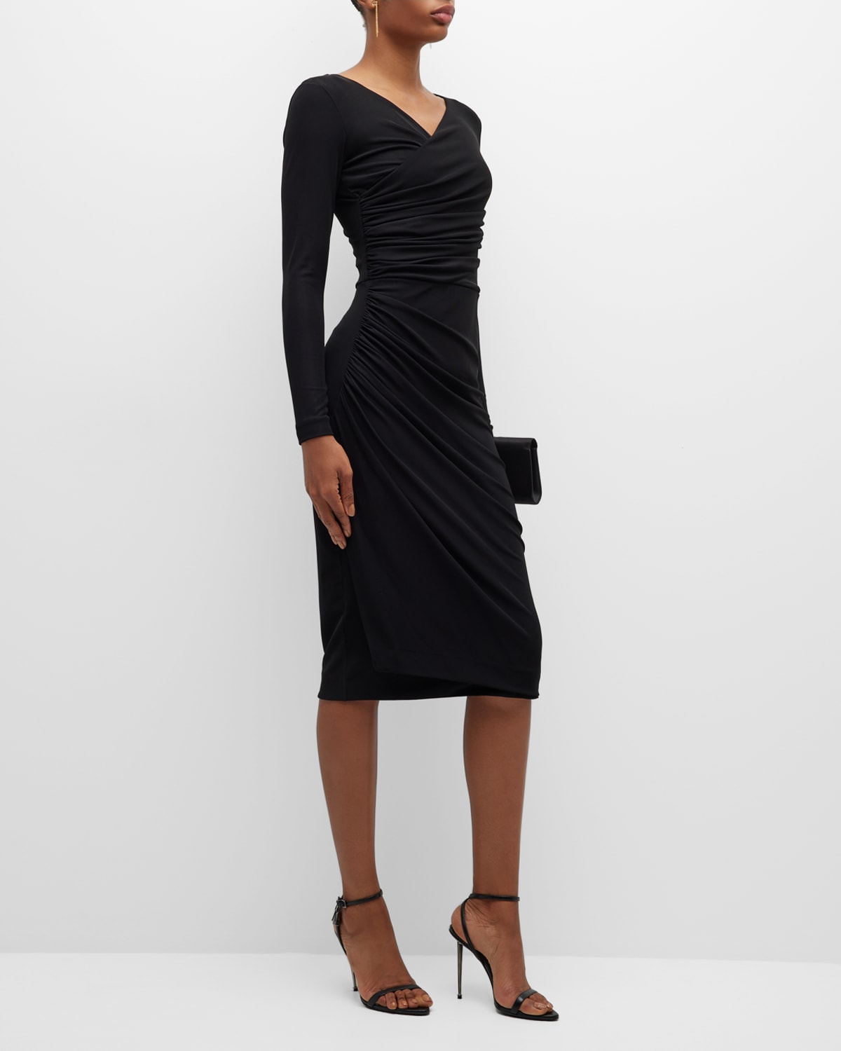 CHIARA BONI LA PETITE ROBE BELLO RUCHED LONG-SLEEVE BODYCON MIDI DRESS 