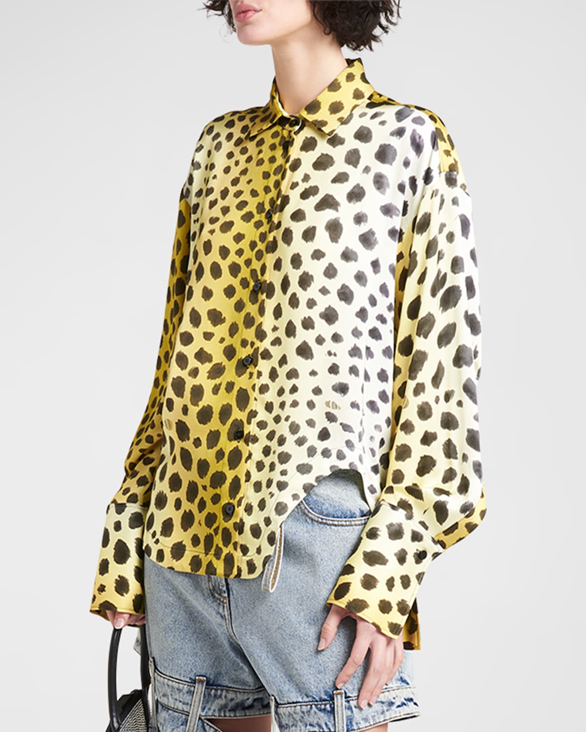 Attico Eliza Leopard-print Button Down Shirt In Light Yellow