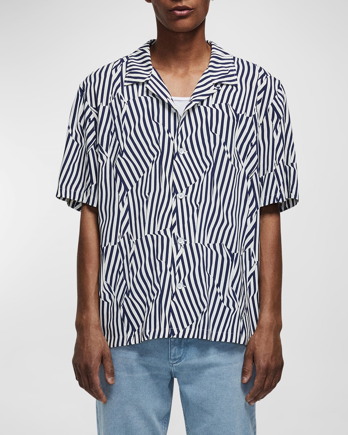 Rag & Bone Avery Printed Crepe Shirt In Navy
