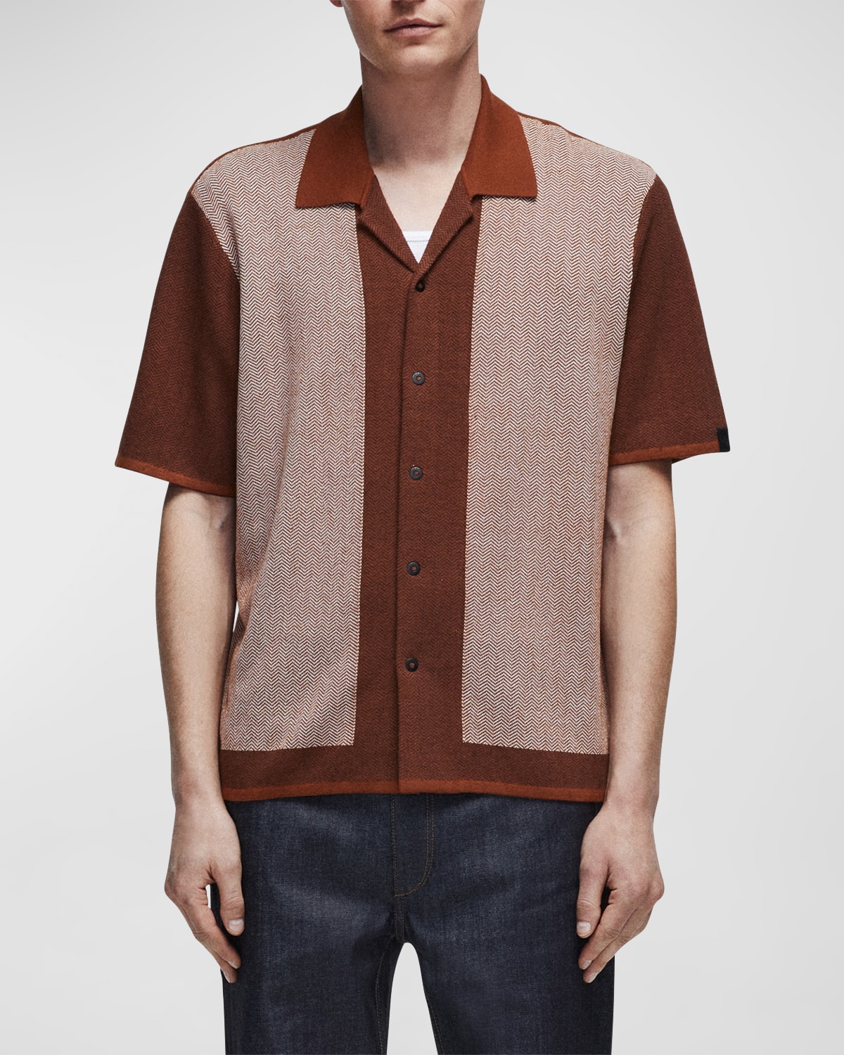 RAG & BONE MEN'S HERRINGBONE CAMP SHIRT