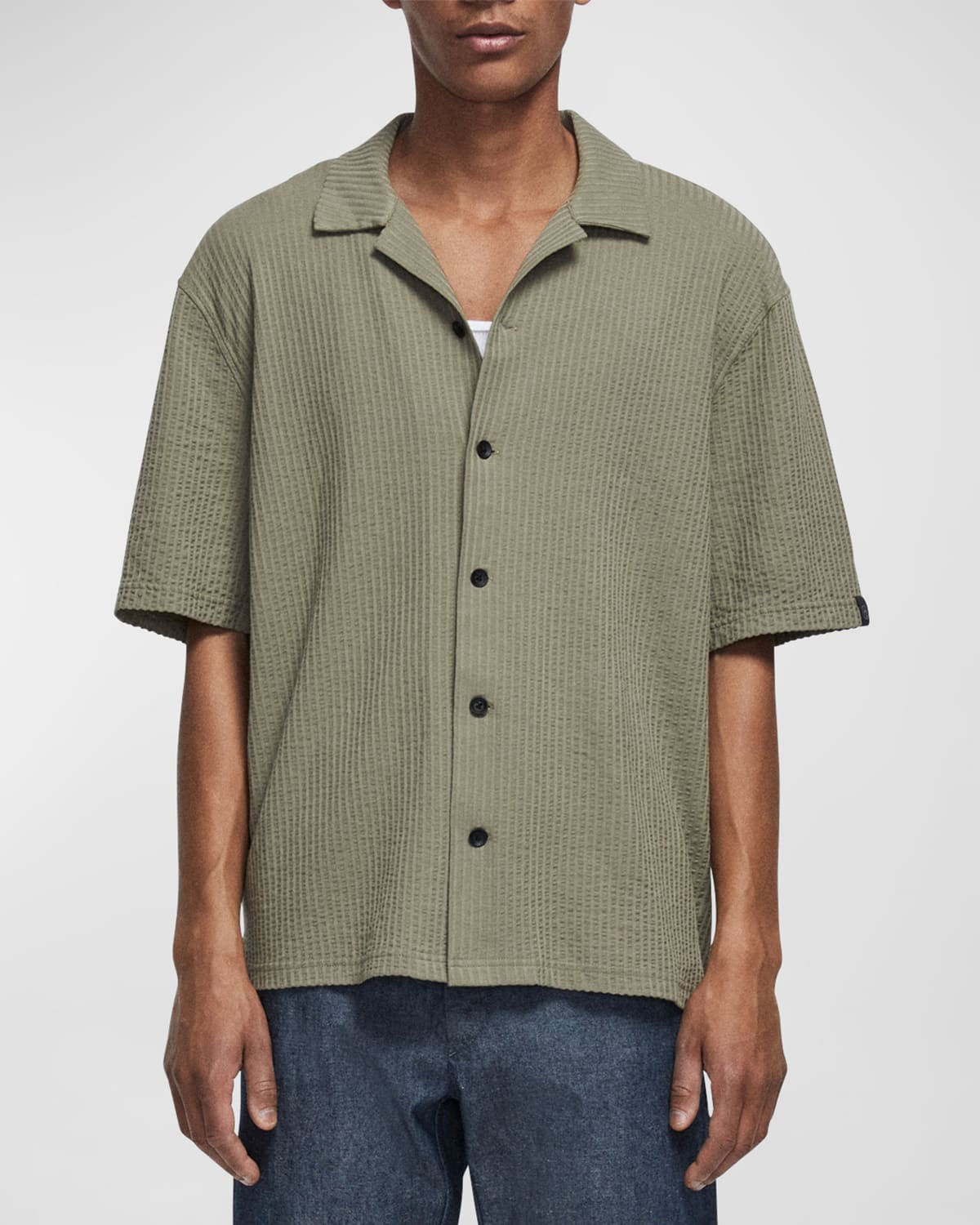 Shop Rag & Bone Men's Avery Seersucker Camp Shirt In Vetiver