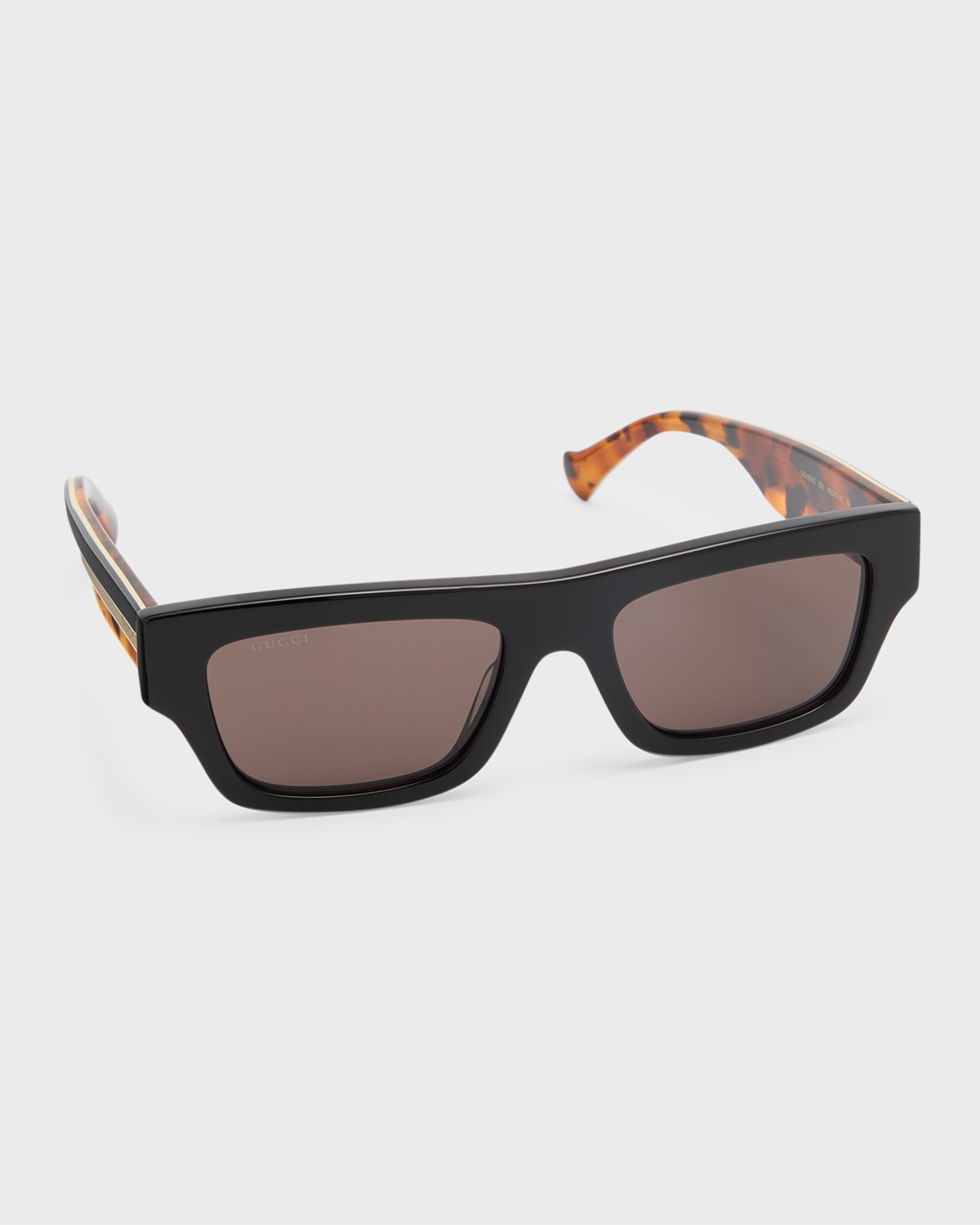 Shop Gucci Men's Acetate Rectangle Sunglasses In Black