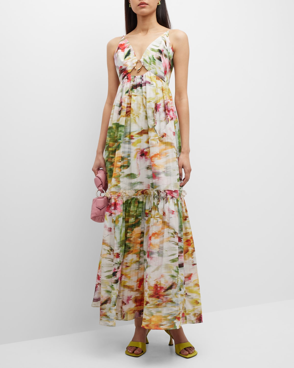 Acler Ferland Printed V-neck Empire-waistmaxi Dress In Monet Garden Print