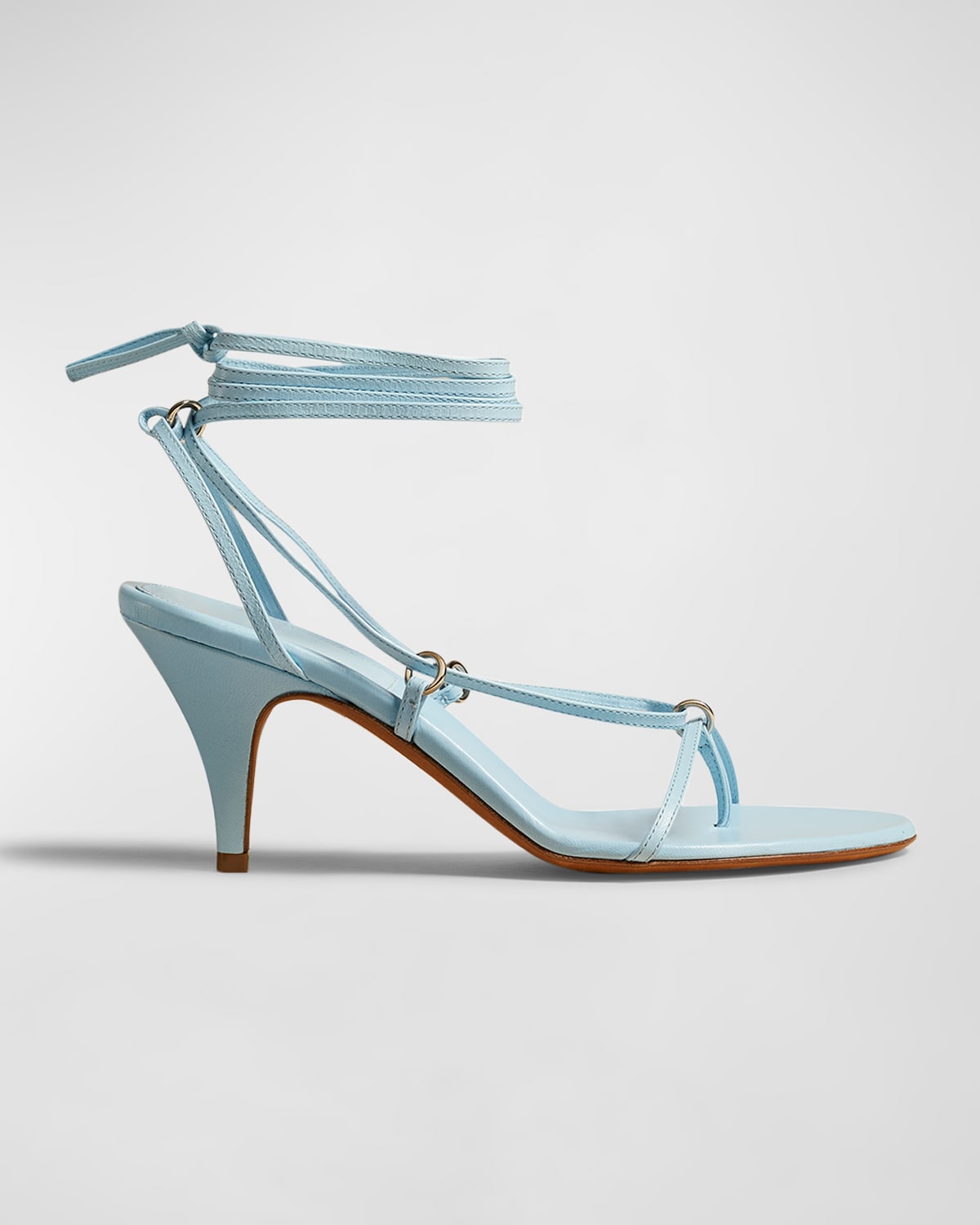 Khaite Marion Strappy Leather Ankle-wrap Sandals In Baby Blue