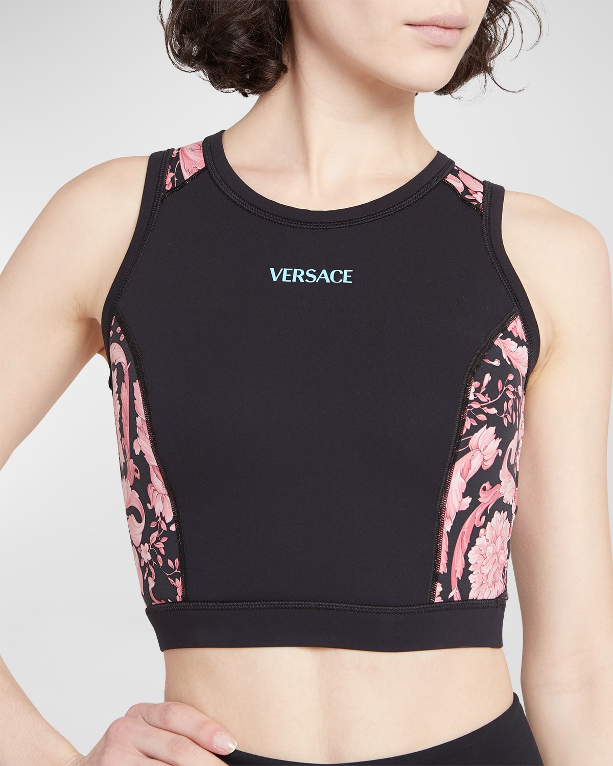 Versace Barocco Gym Sports Bra In Pink Black