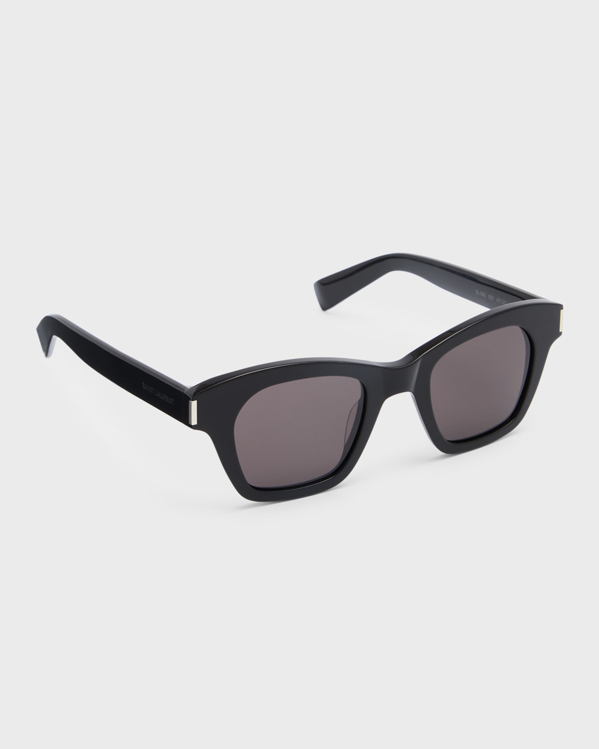 Shop Saint Laurent Sl 592 Acetate Rectangle Sunglasses In Shiny Solid Black