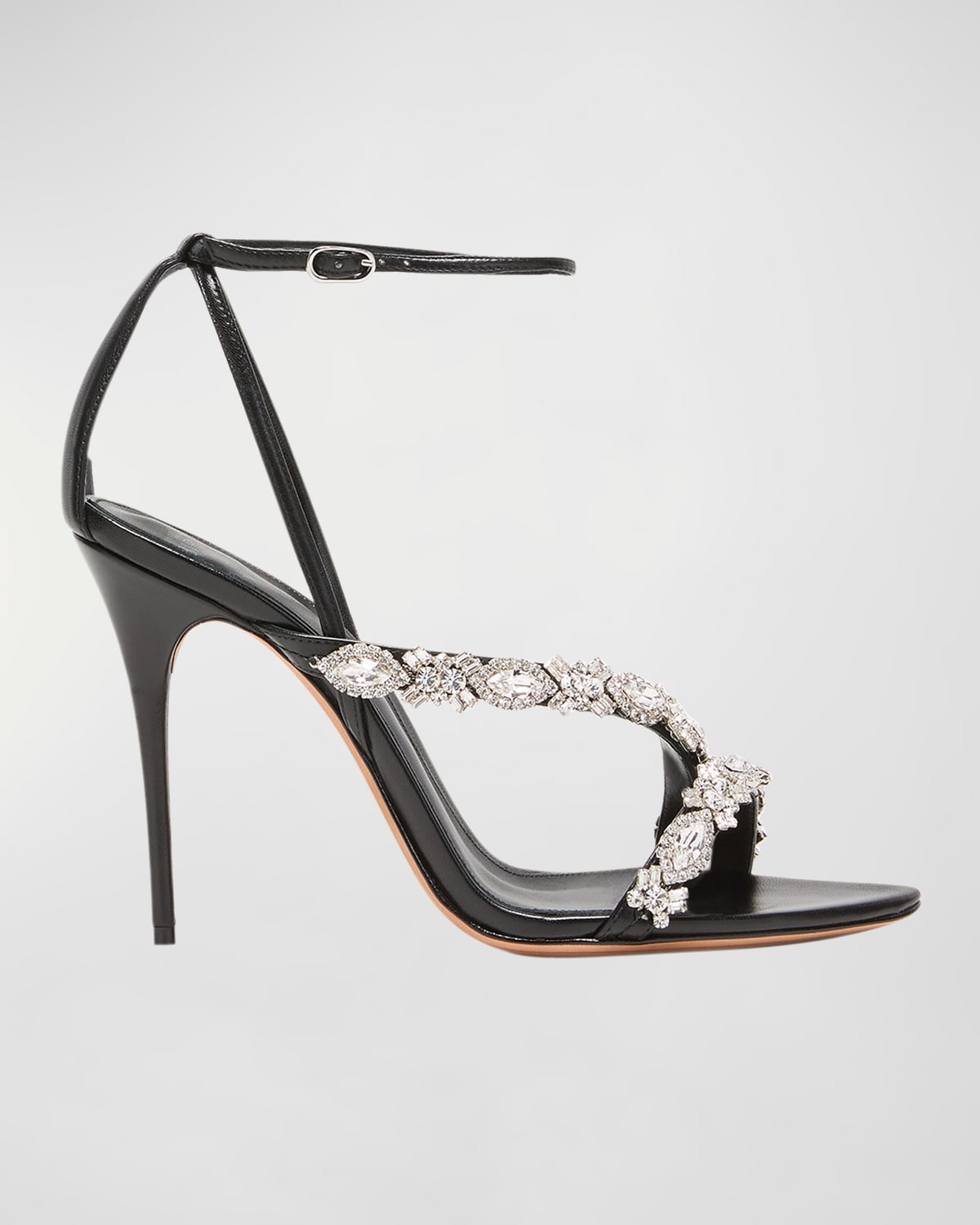 Shop Alexandre Birman 100mm Aurora Crystal-embellished Leather Sandals In Black