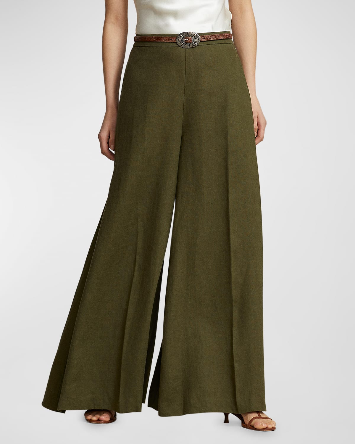 Polo Ralph Lauren Linen Ultra Wide-leg Pants In New Olive | ModeSens