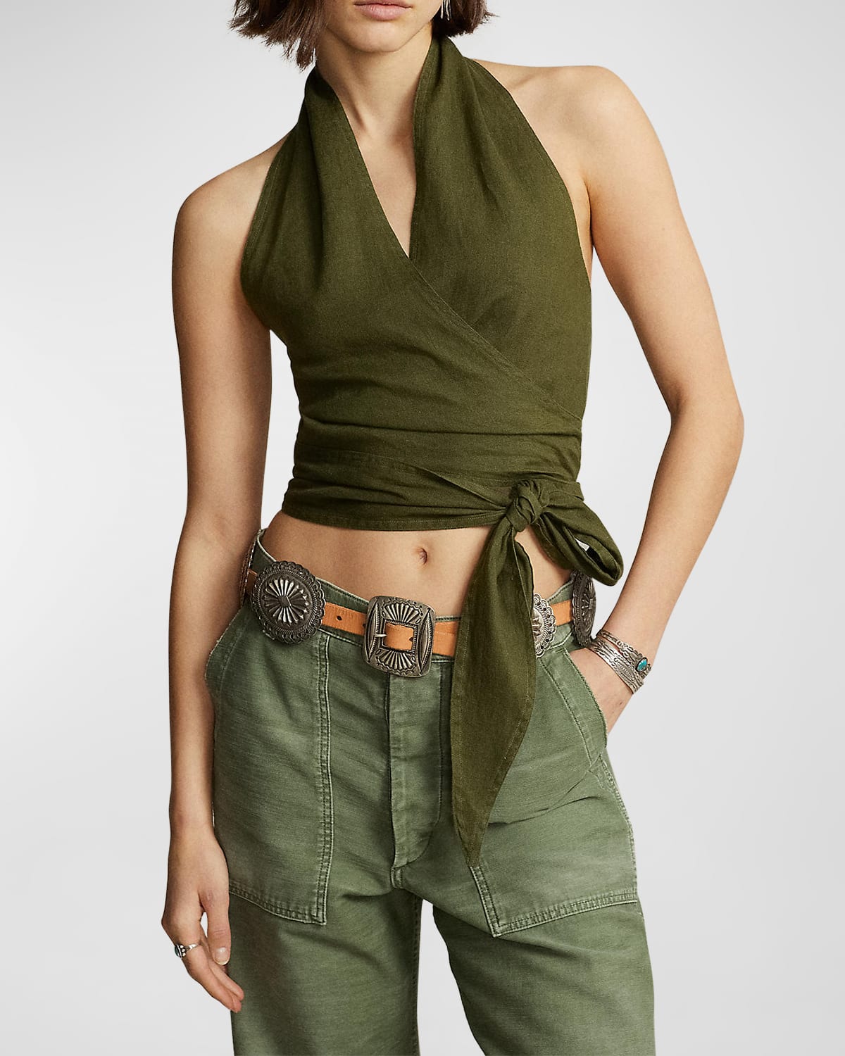 POLO RALPH LAUREN CROPPED LINEN HALTER TOP