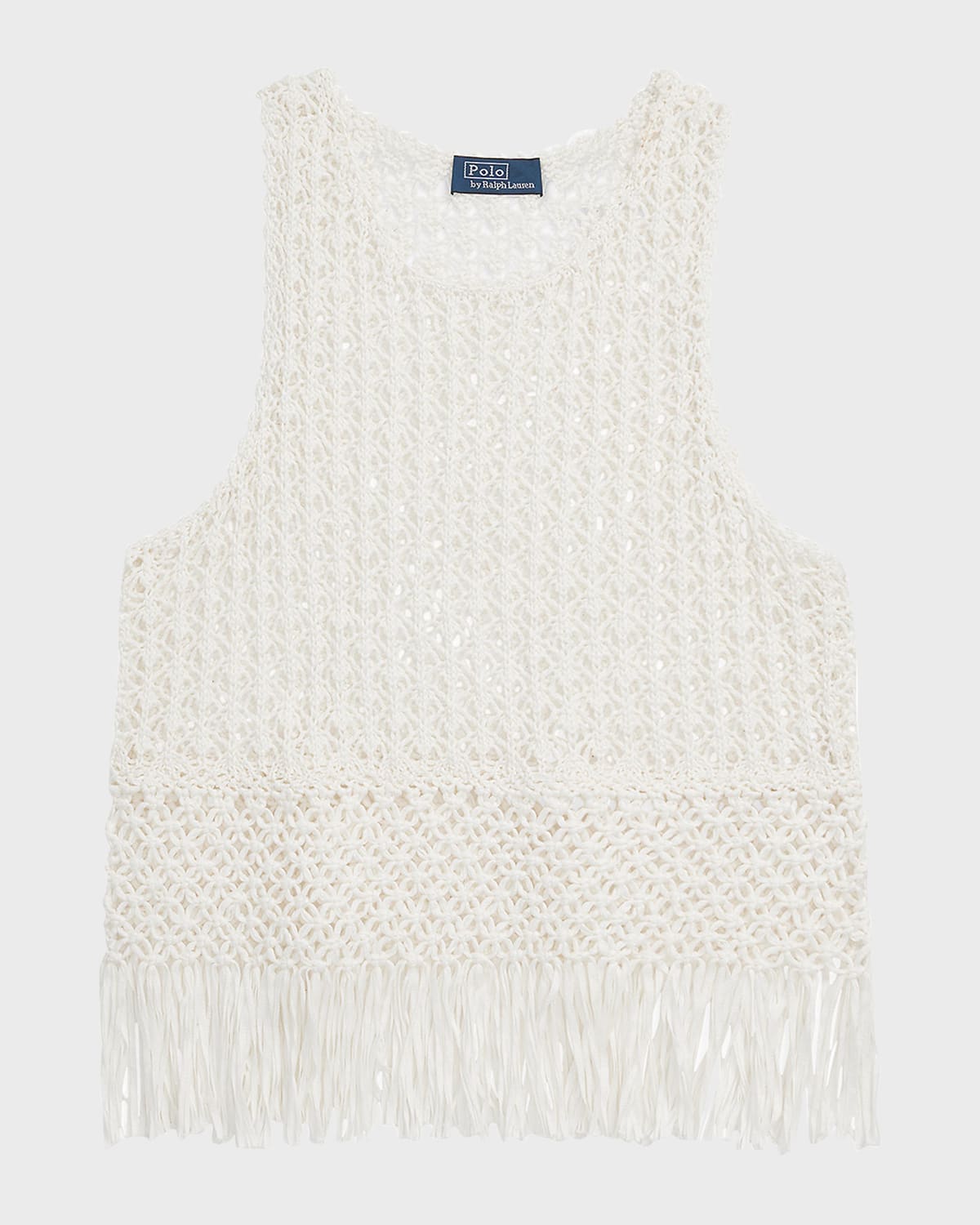 Polo Ralph Lauren Pointelle-knit Macrame-fringe Cotton Top In Chic Cream